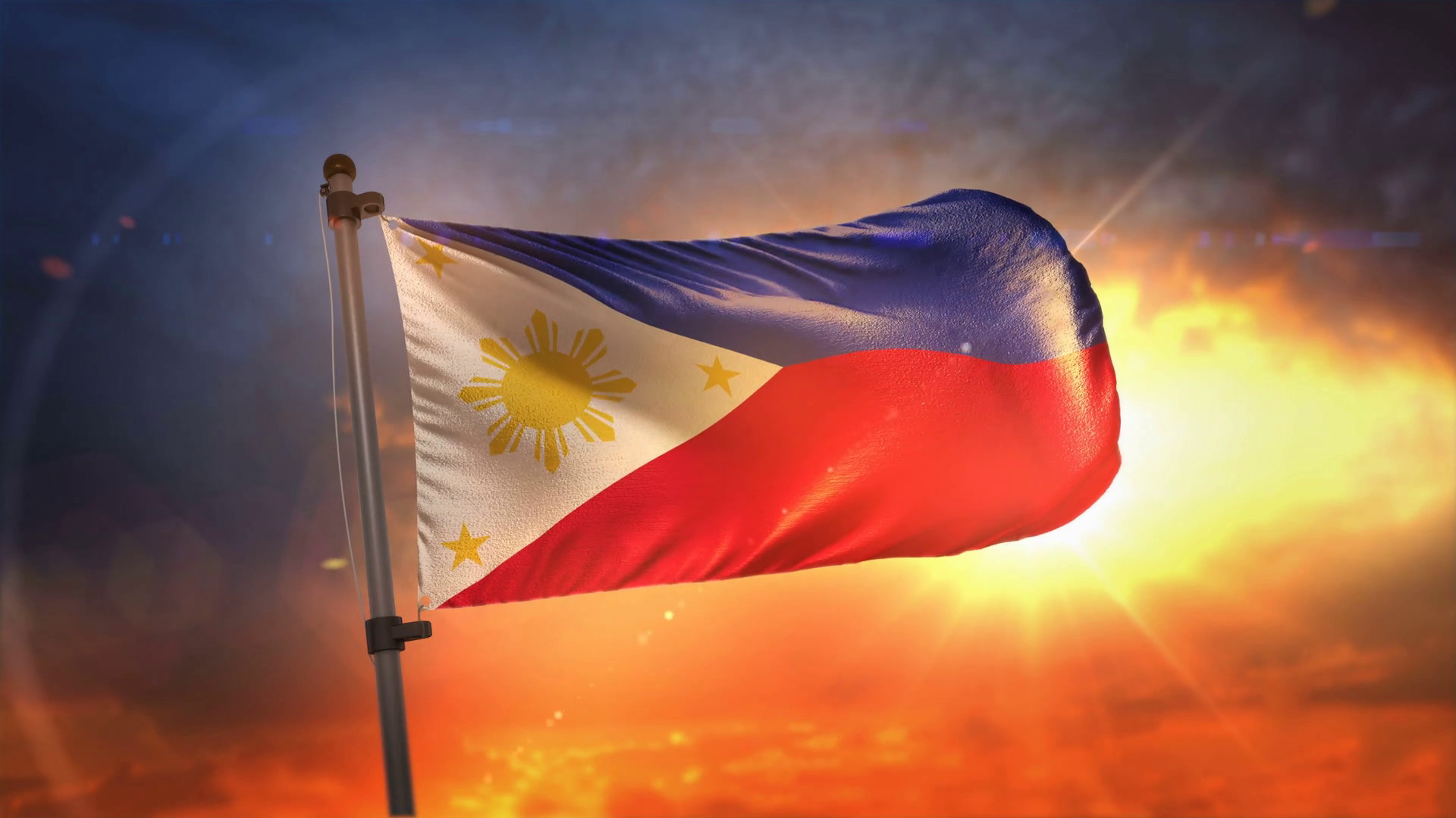 1920x1080 Subscription Library Philippines Flag Backlit At Beautiful Sunrise Loop  Slow Motion 4K