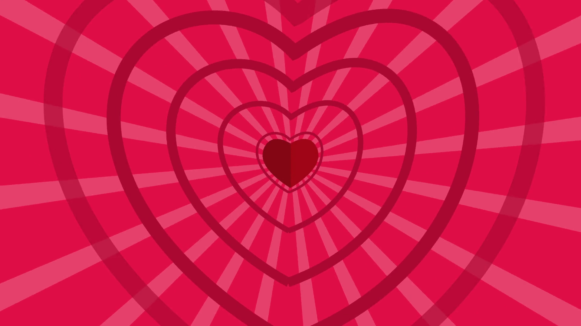 1920x1080 Seamless Looping Red and Pink Heart Animated Background. Cartoon animation  of Red hearts with sunburst