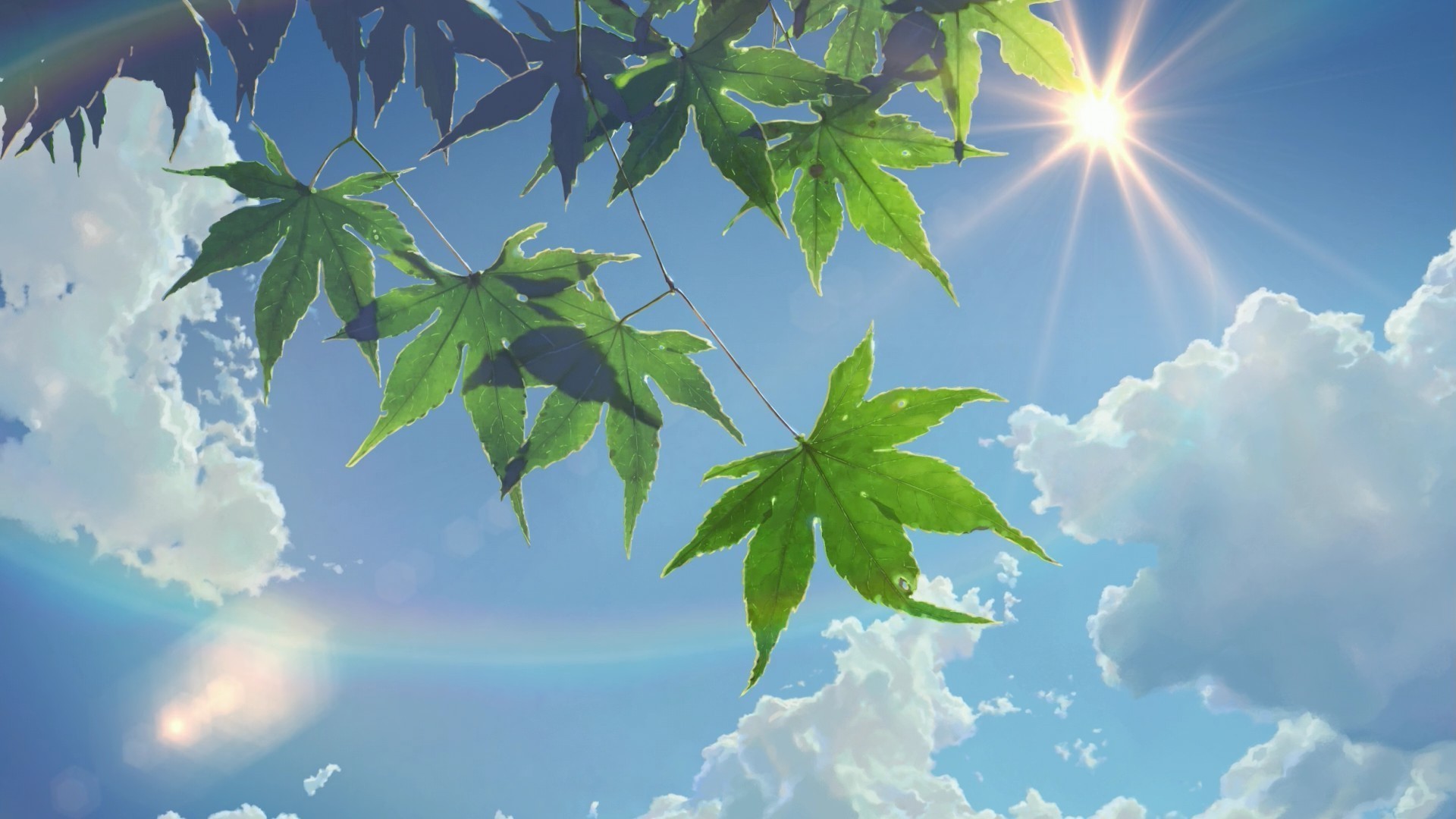 1920x1080 summer, Sunlight, Leaves, The Garden Of Words, Sun Rays, Clouds, Makoto  Shinkai Wallpapers HD / Desktop and Mobile Backgrounds