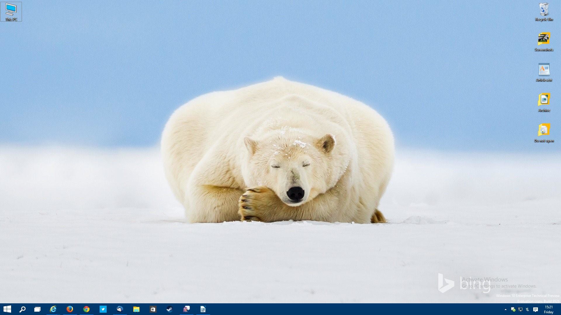 1920x1080 Bing's polar bear wallpaper on Windows 10
