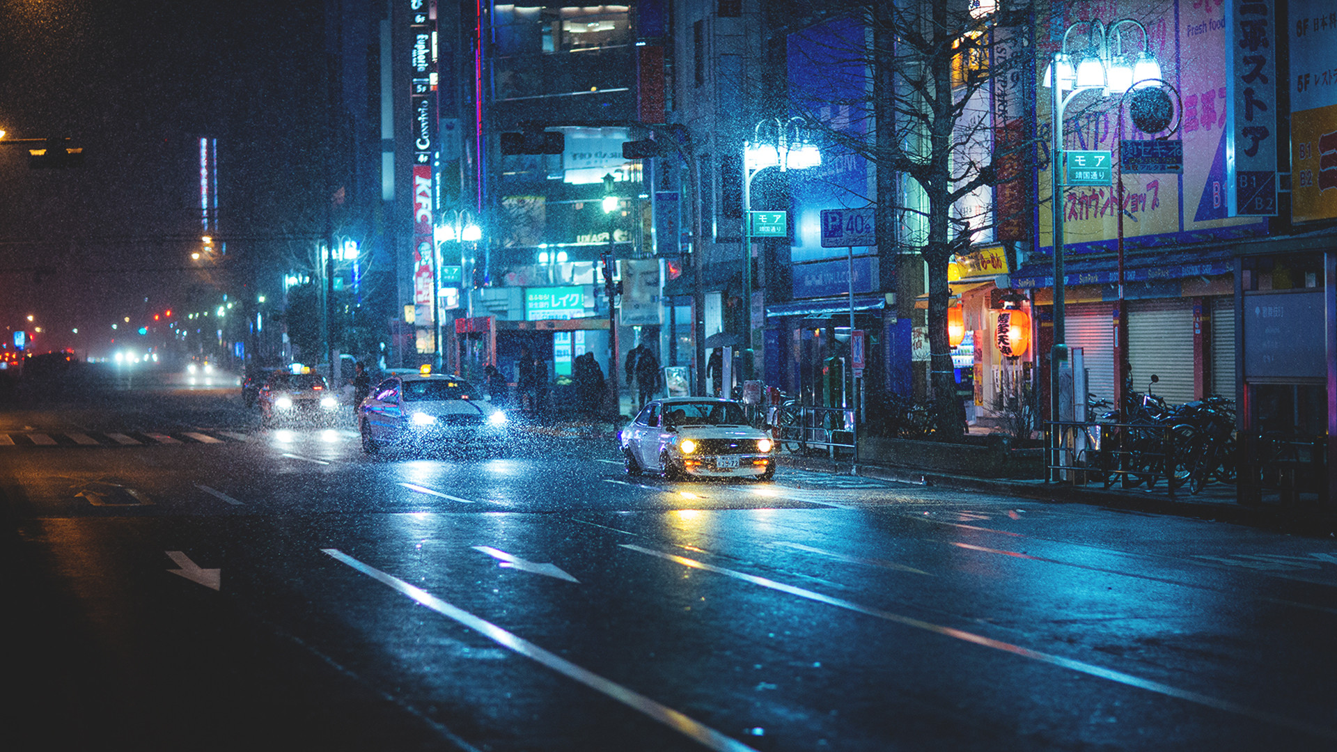 1920x1080  Wallpaper japan, street, datsun, night, rain