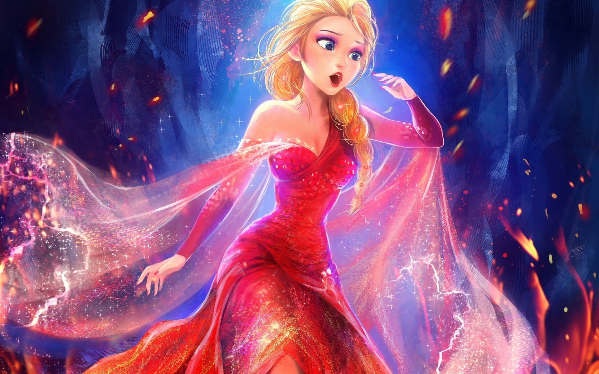 1920x1200 Beautiful princess, Elsa, red dress, Frozen, Disney movie wallpaper thumb