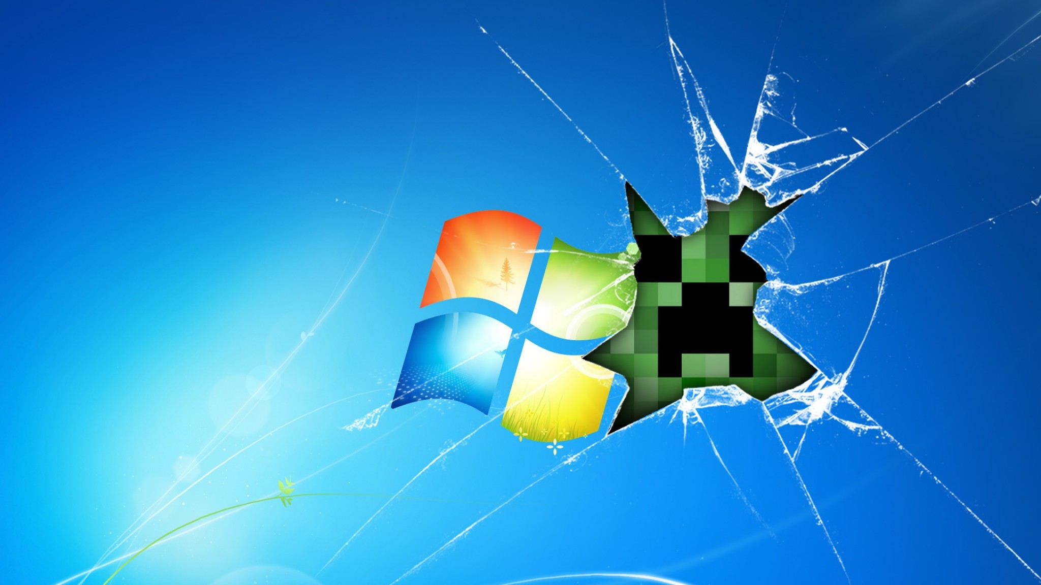 2048x1152 Preview wallpaper windows, minecraft, game, glass, desktop 