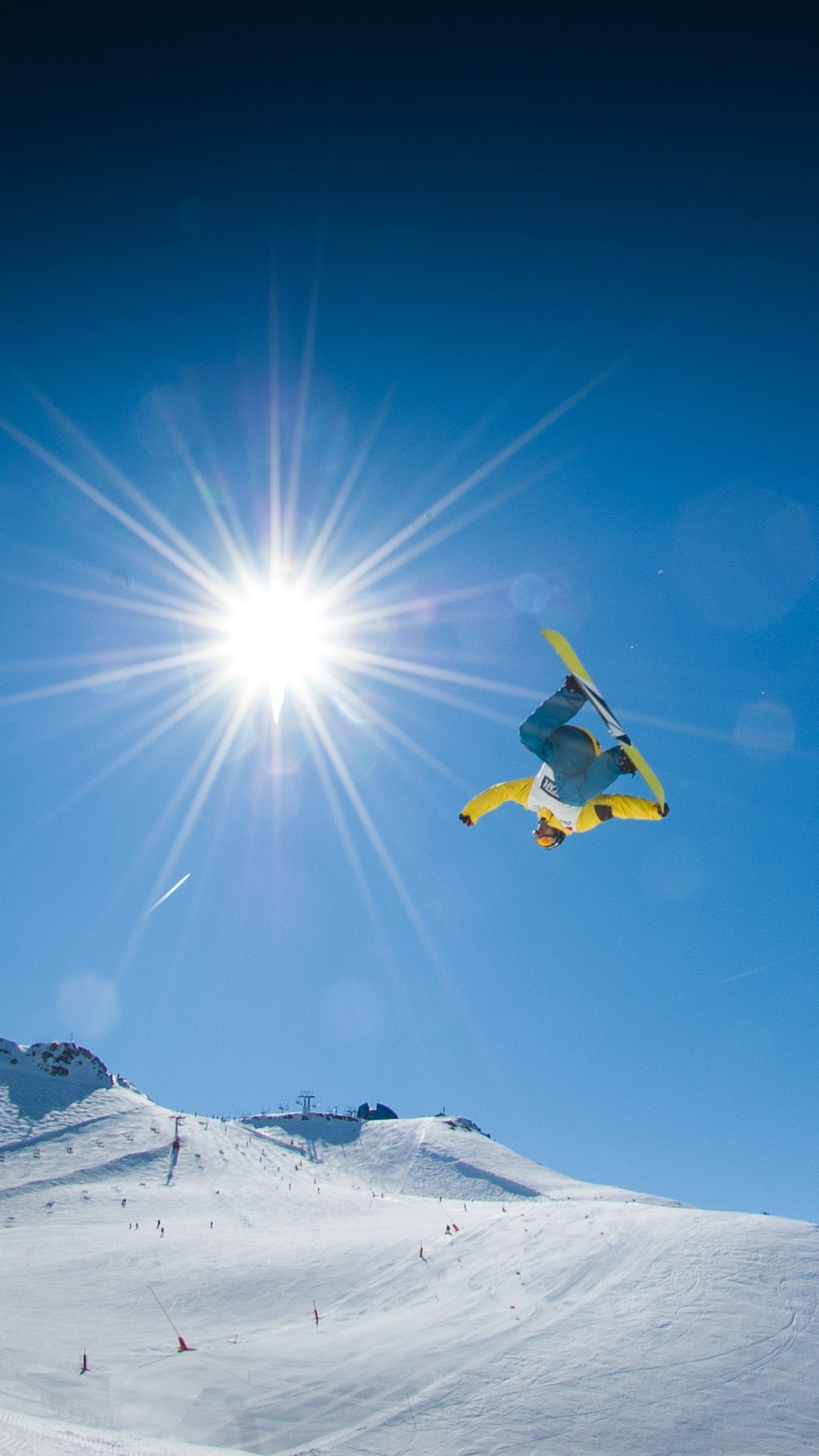 1440x2560 Preview wallpaper snowboarding, snowboarder, mountain, snow, slope 