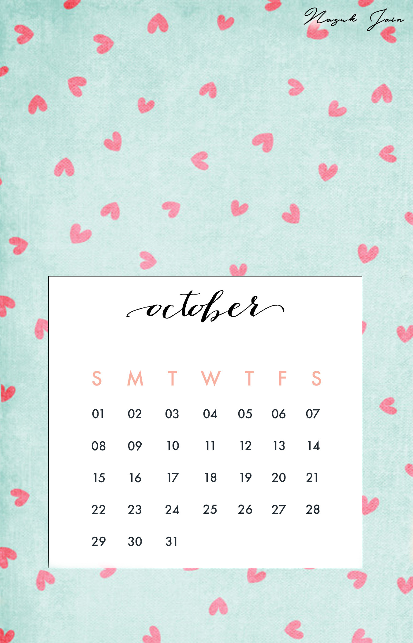 1350x2100 Wallpaper backgrounds Â· October - Free Calendar Printables 2017 by Nazuk  Jain