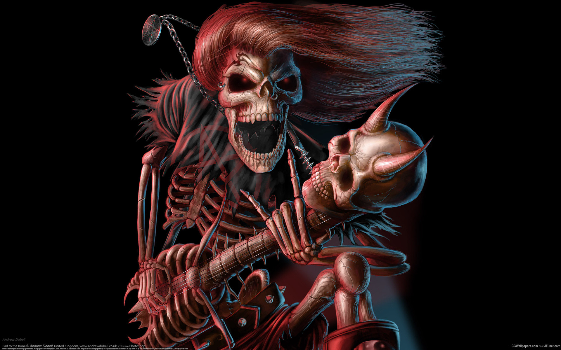 1920x1200 Dark music reaper skeleton skull guitars evil scary spooky halloween horns  fantasy bones scream smile grimace wallpaper |  | 25756 |  WallpaperUP