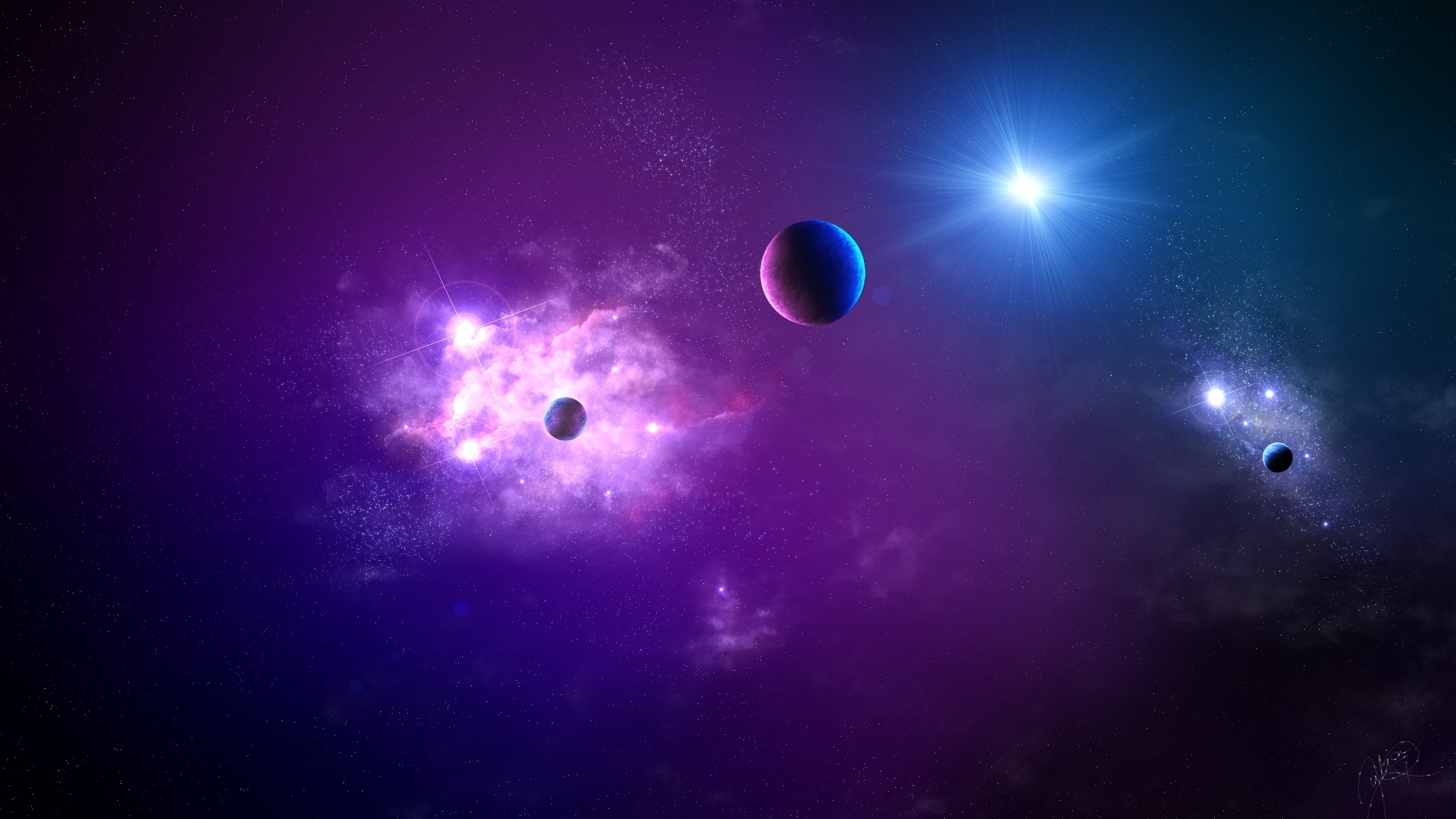 2560x1440 Preview wallpaper space, planet, light, galaxy 