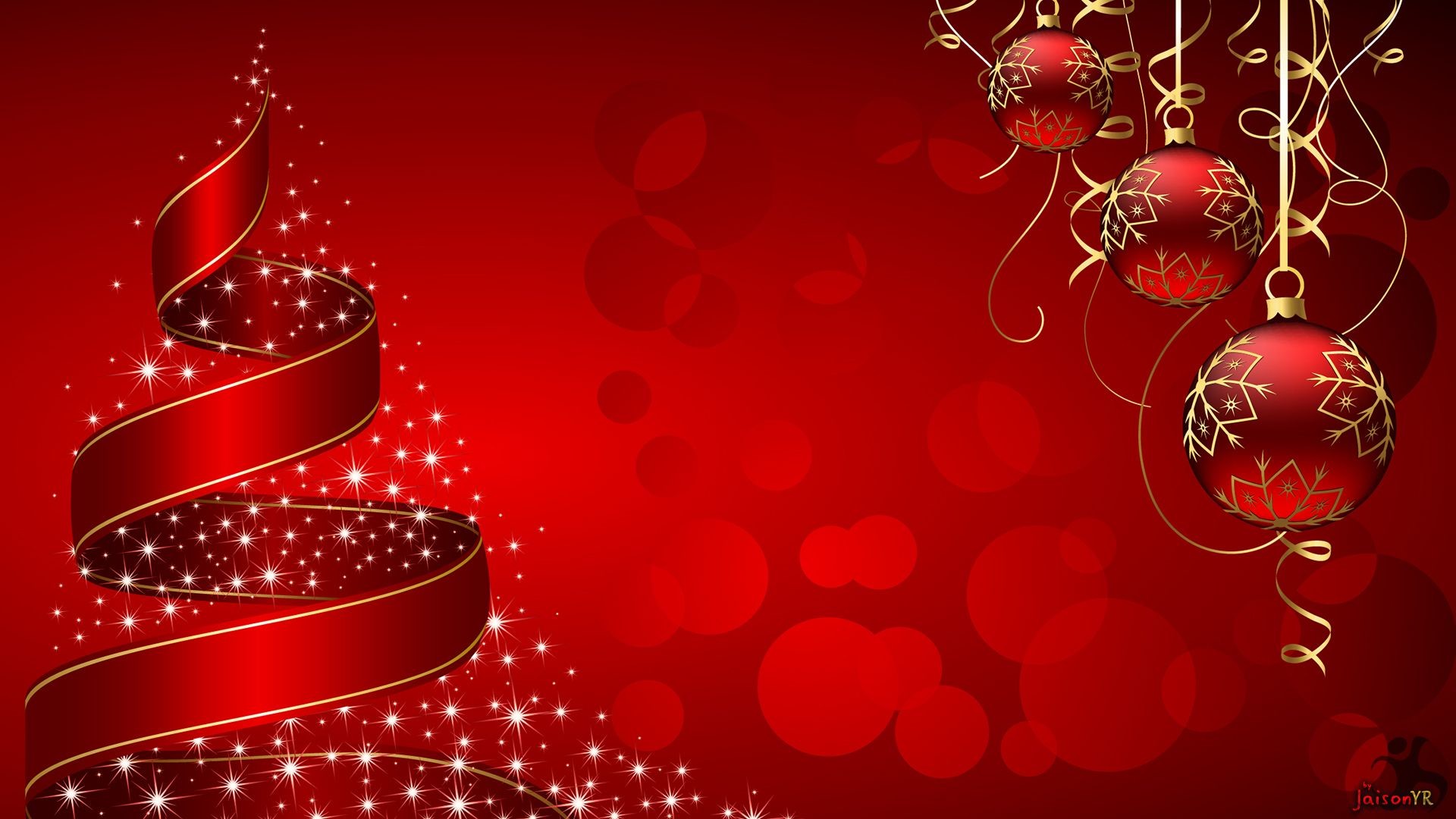 1920x1080 ... Christmas Tree And Baubles Wallpaper In Red Background free download