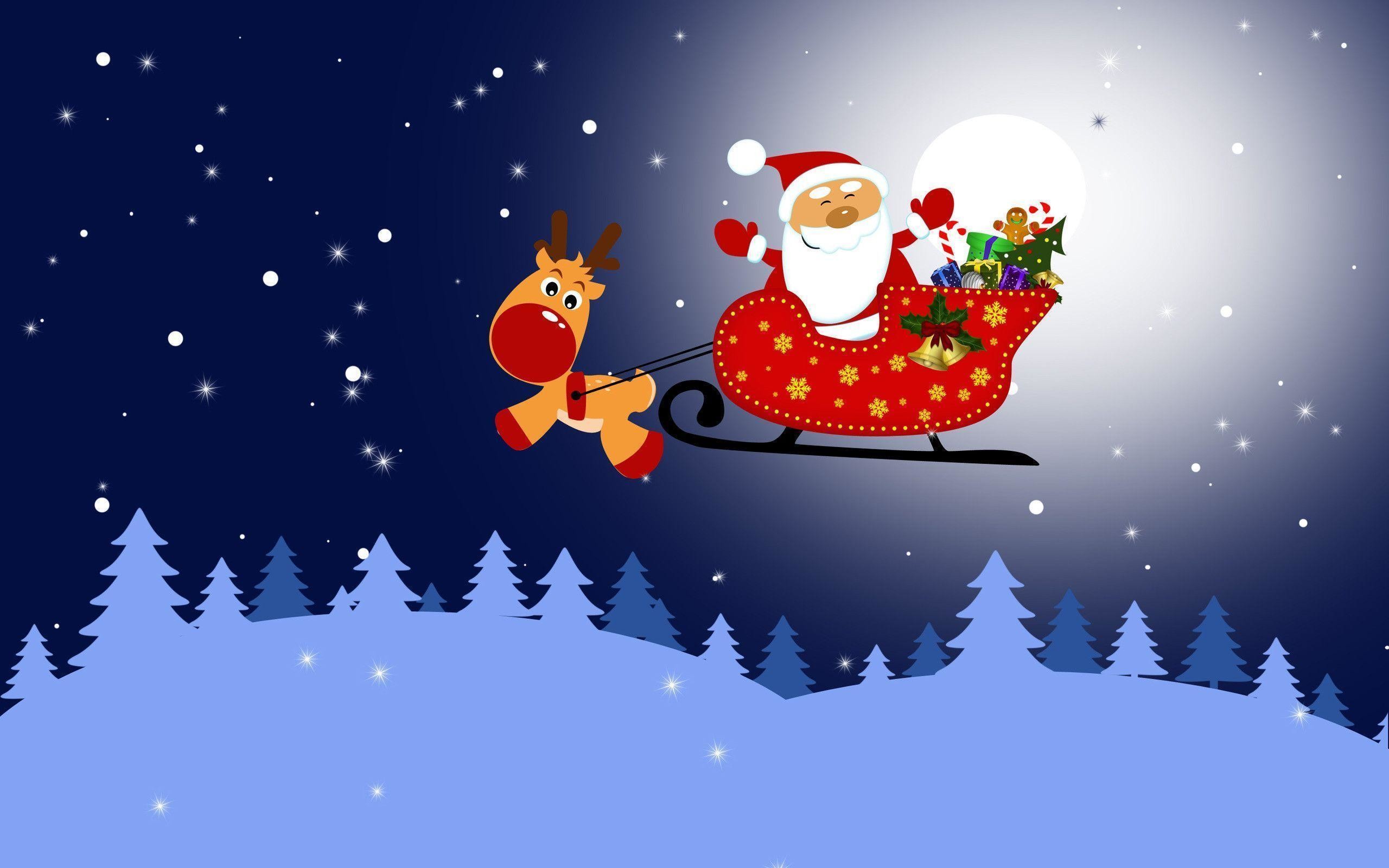 2560x1600 Santa in his sleigh and Rudolph Wallpaper #