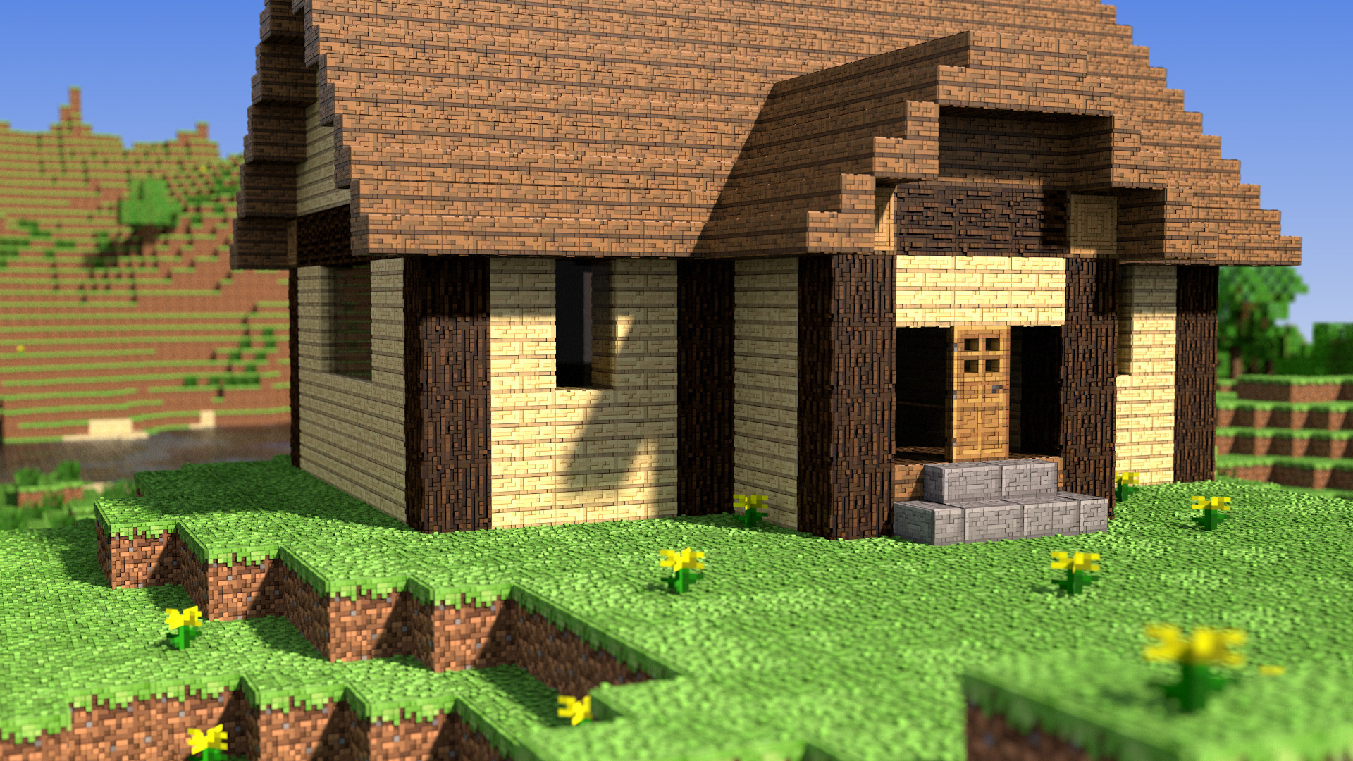 1920x1080 3D Minecraft Render Cabin