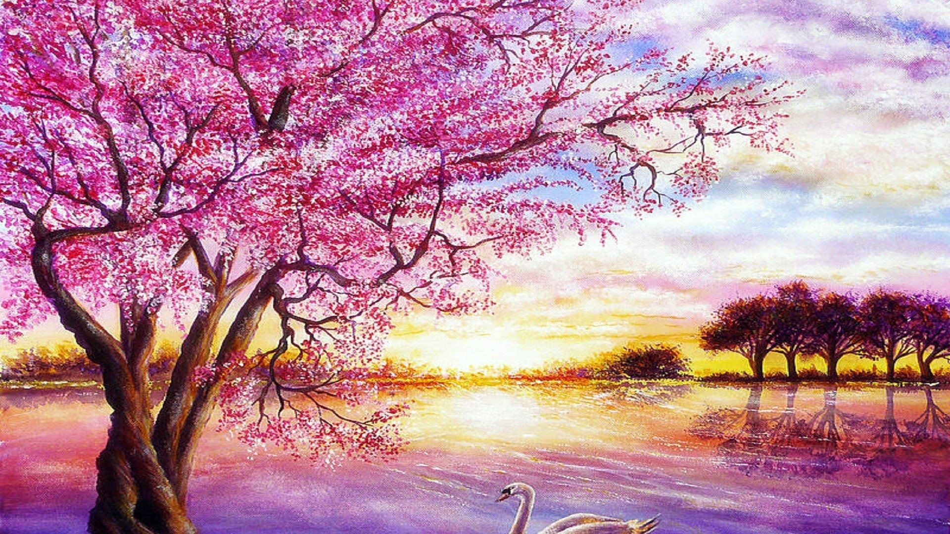 1920x1080 Paint Tag - Twisted Blossom Heaven Plants Love Four Seasons Traditional Art  Flowers Lakes Sunshine Attractions