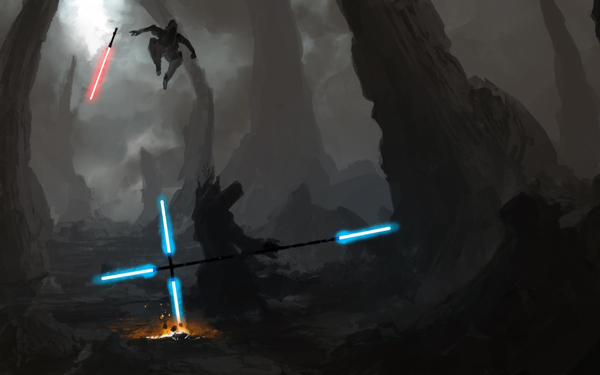 1920x1200 Artwork Duel Energy Jedi Lightsabers Sith Star Wars