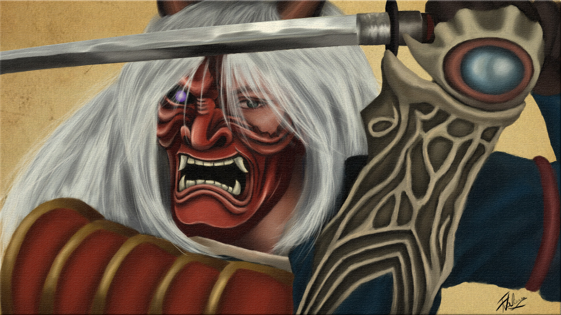 1920x1080 ... Samurai with Oni Mask by Ayame90