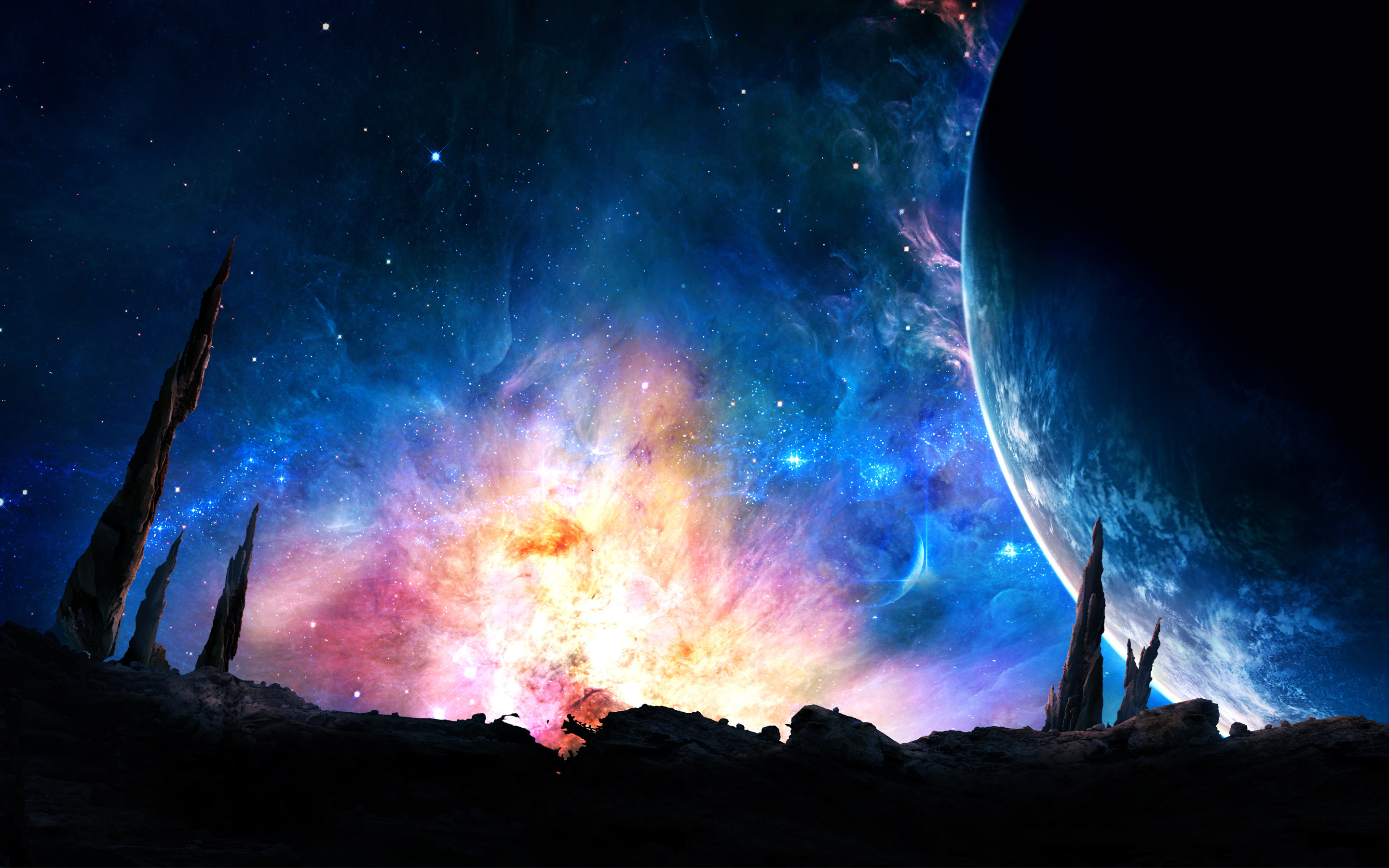 2880x1800 ... Colorful Space Stars Nebula Stone Pillars Abstract HD wallpaper for free