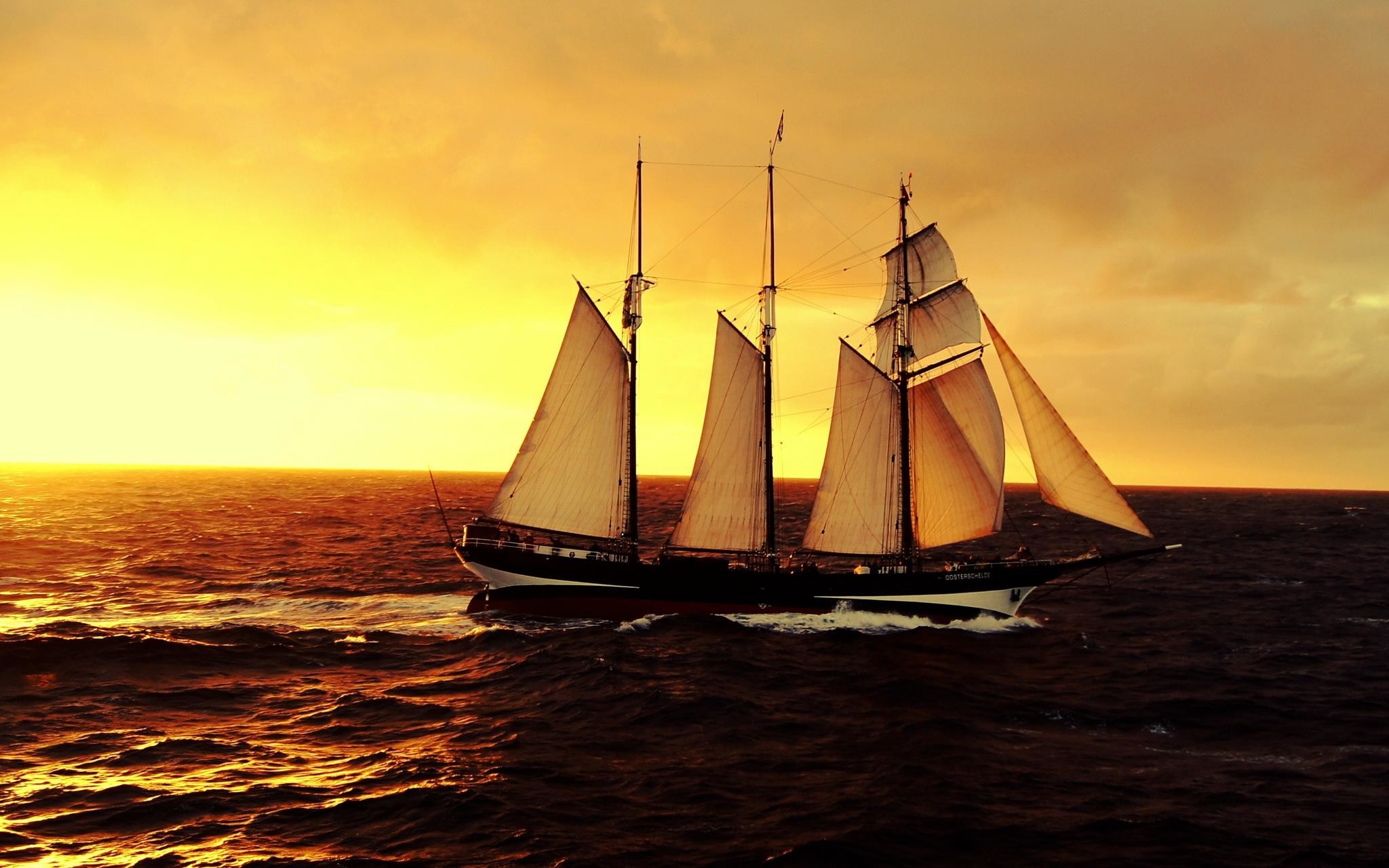 2048x1280 HD Ships Sailboats Sea Sunrises Sunsets Sky Horizon Background Images  Wallpaper