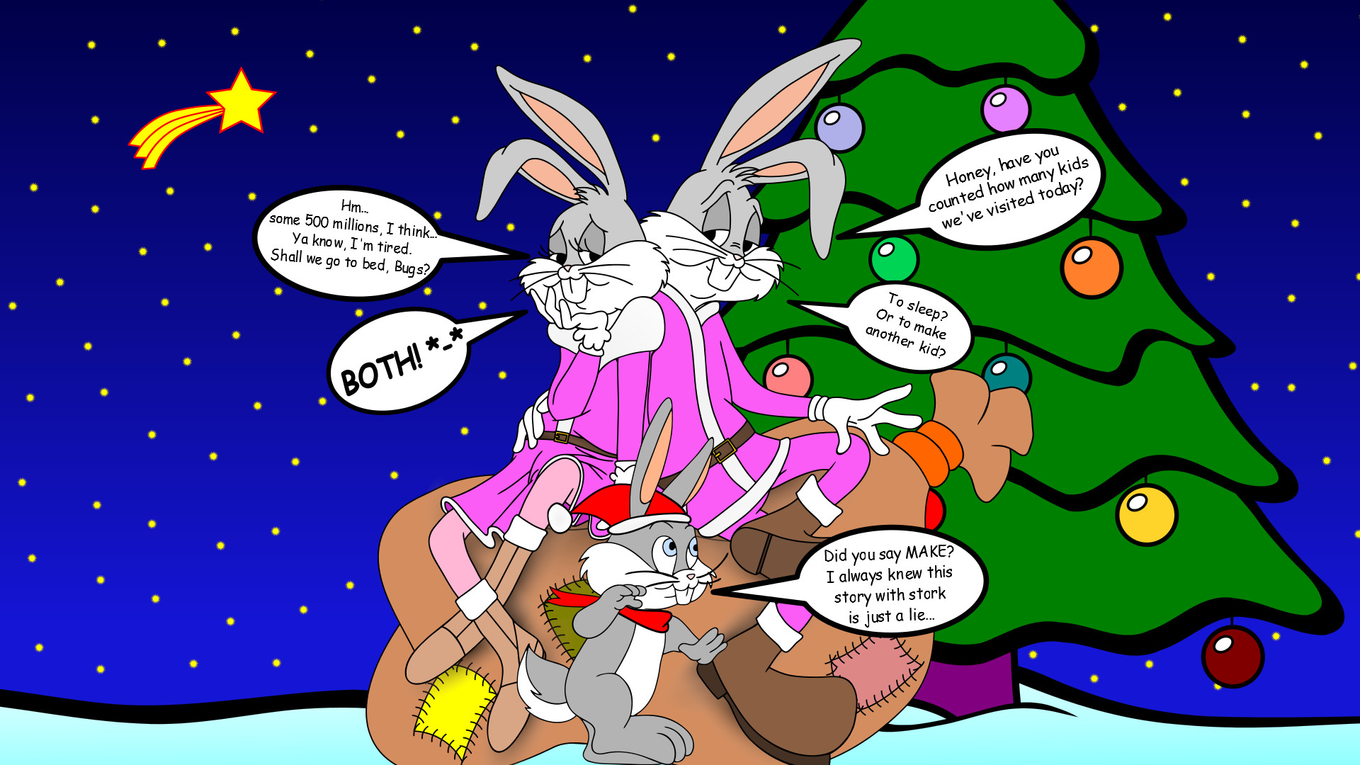 1920x1080 Christmas wallpaper with Bugs Bunny, his girlfriend Honey Bunny and Clyde  Rabbit