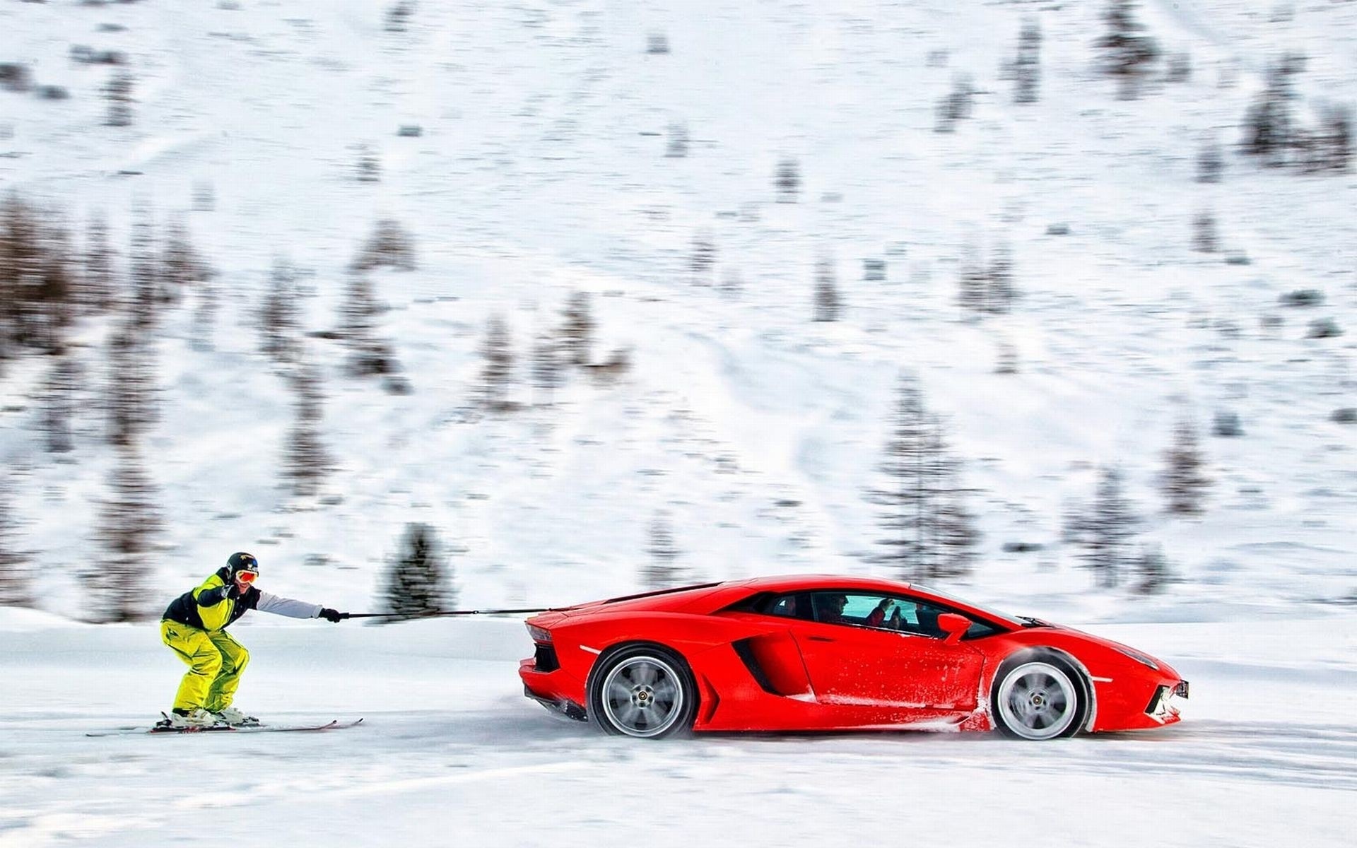 1920x1200 Vehicles - Lamborghini Ski Humor Funny Snow Winter Wallpaper