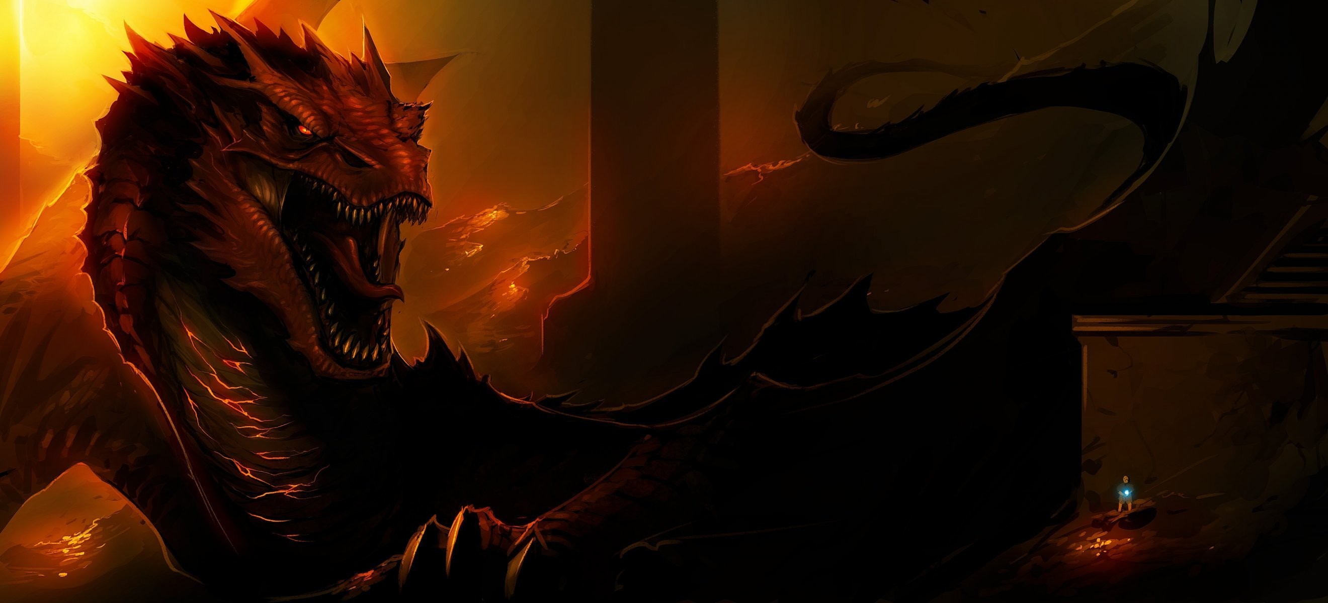 2640x1200 smaug lord of the rings fire dragon art the hobbit the hobbit: the  desolation of