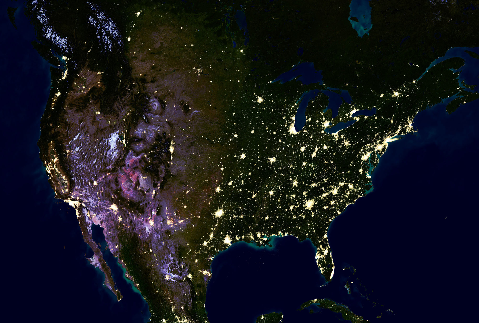2000x1350 City Lights World at Night Map; NASA Night Lights Earth at Night Satellite  Image Map ...