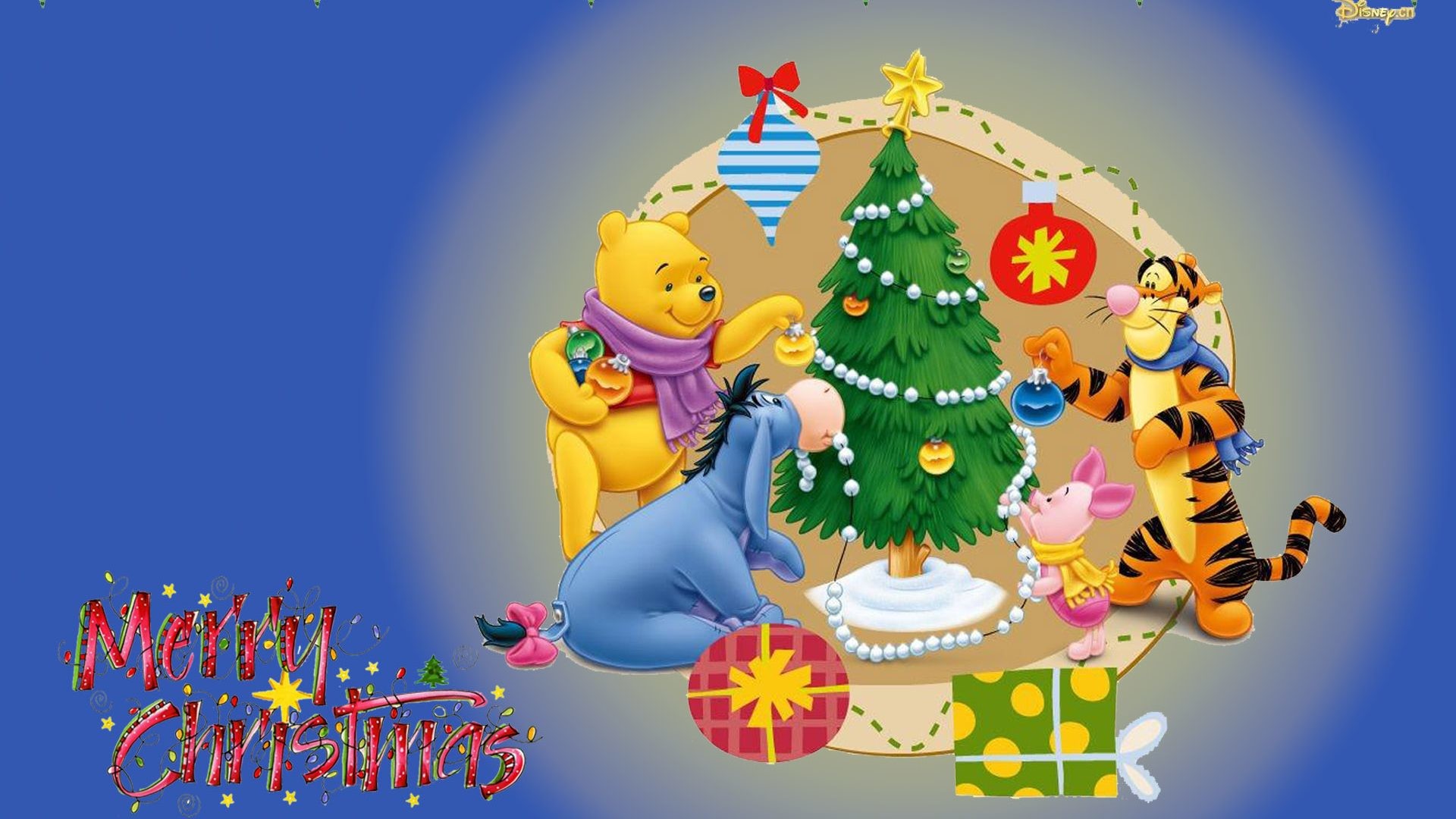 1920x1080 merry christmas winnie the pooh decorating the christmas tree