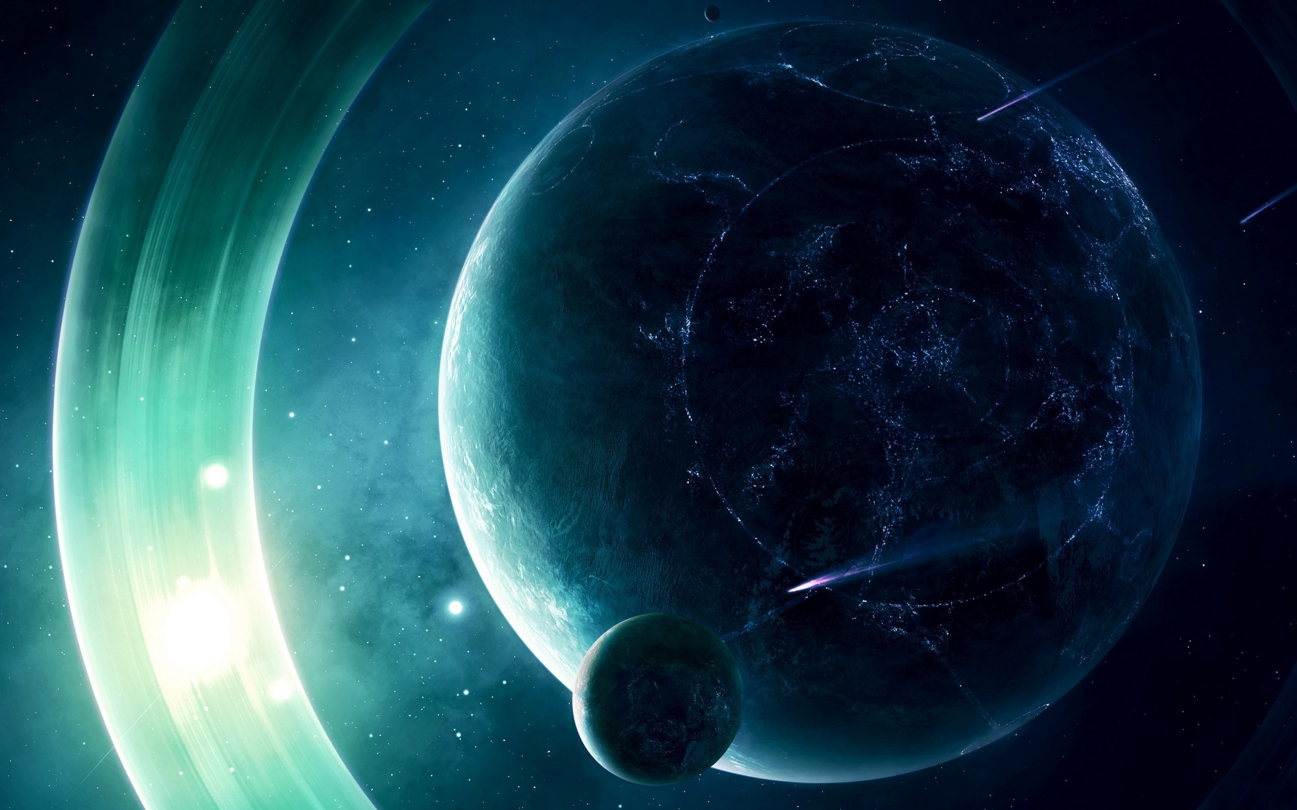 2560x1600 Preview wallpaper space, planet, light 