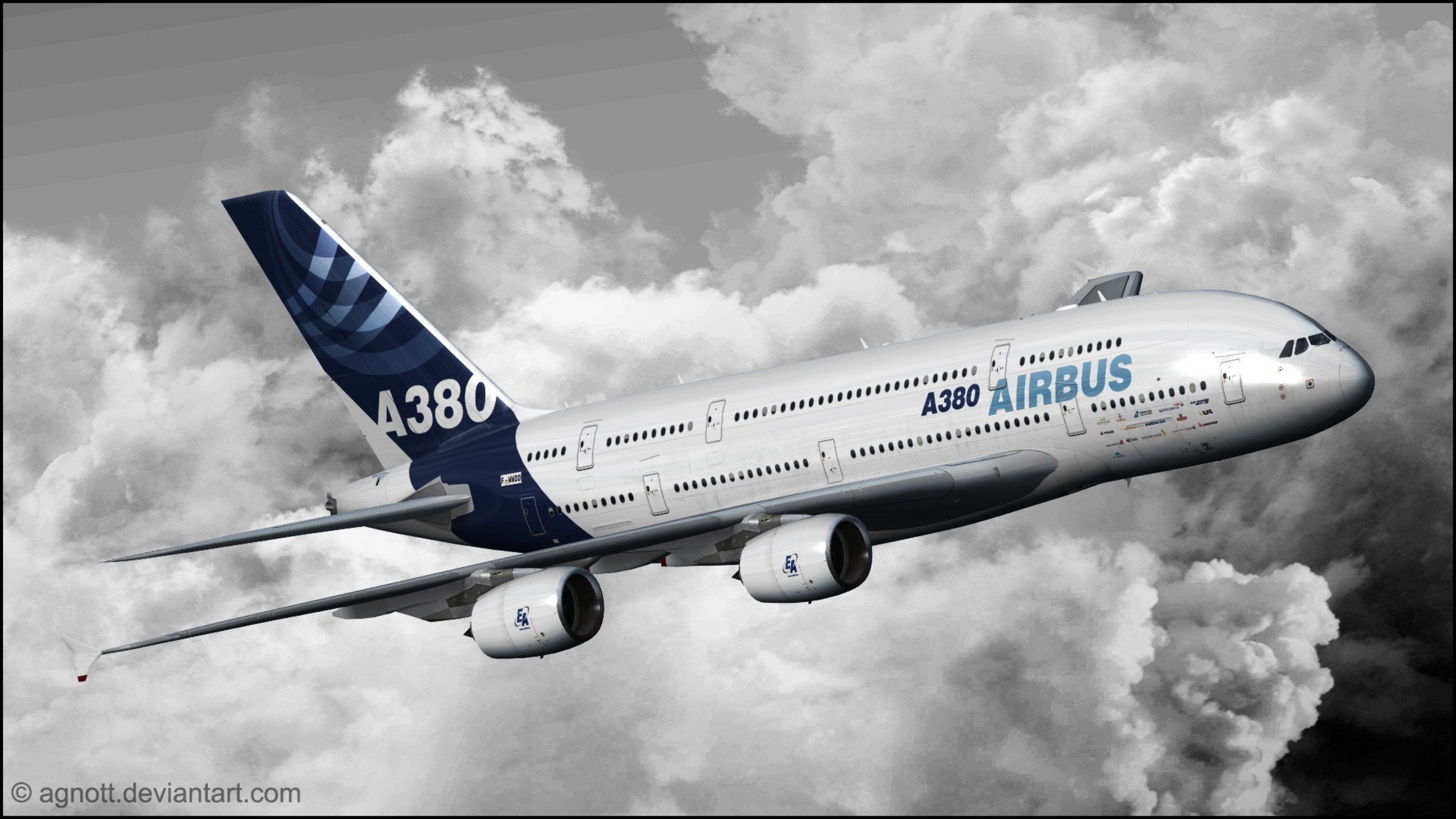 2400x1350 Airbus a380 aircraft aviation clouds wallpaper