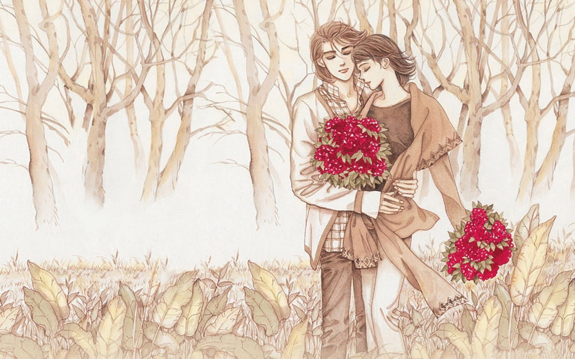 1920x1200 Loving Couple Red Flowers wallpapers and stock photos