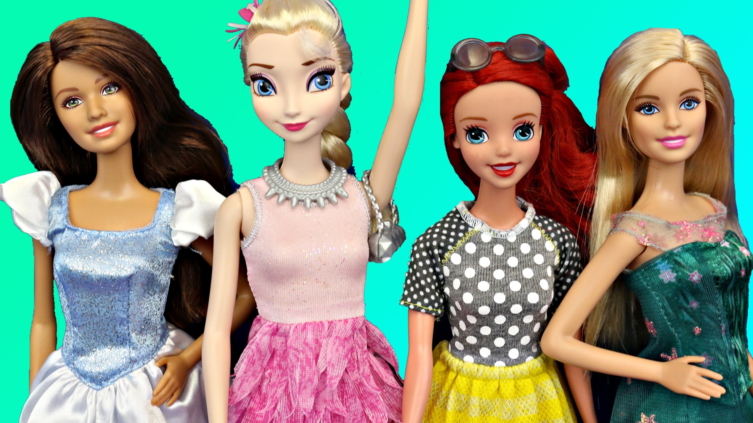 2560x1440 BARBIE Fashionistas Dress Up Party with Disney Princesses Ariel, Frozen  Fever Elsa Dolls - YouTube