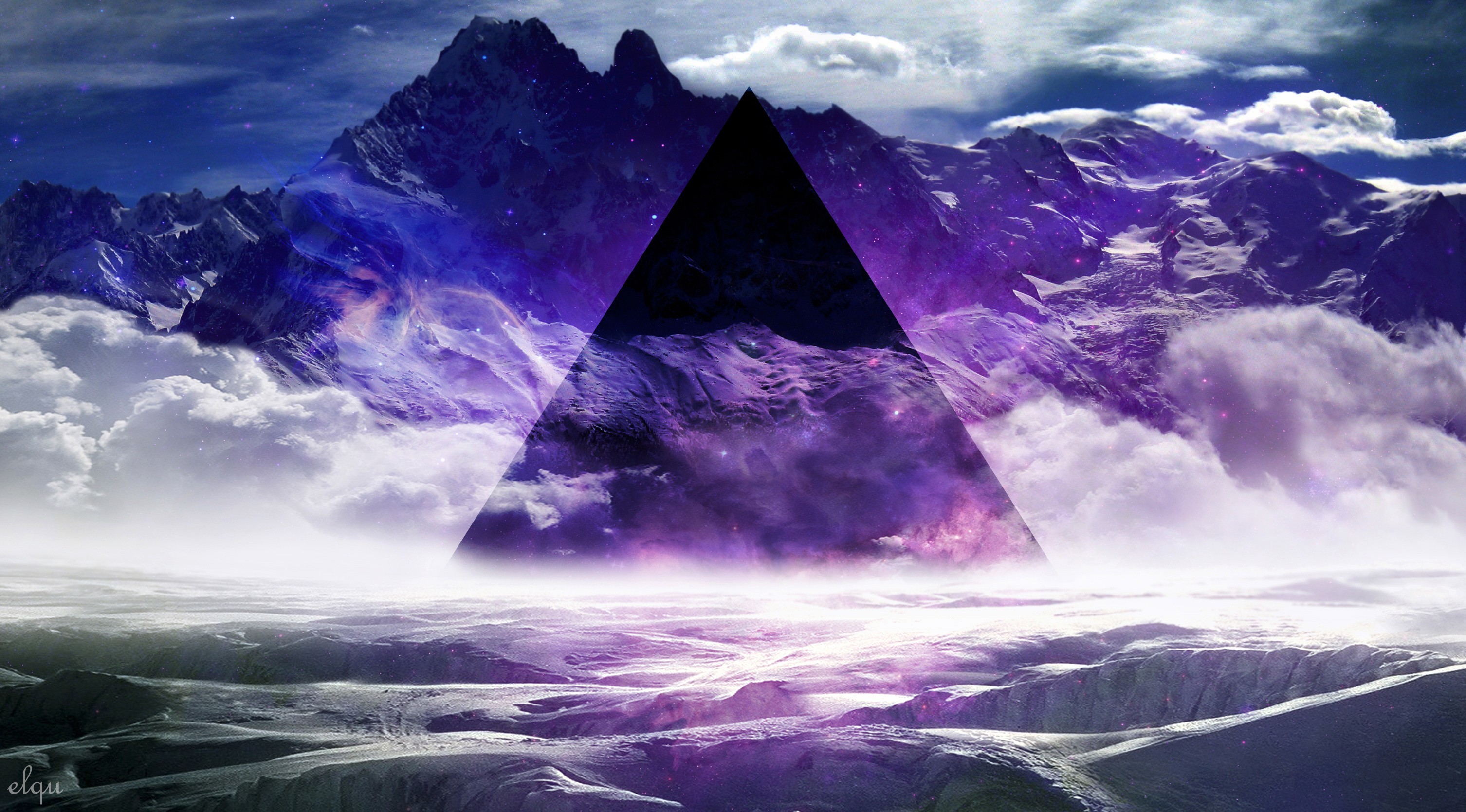 3012x1669 Wallpapers :: abstract, mountains, smoke, purple, mist, geometry .