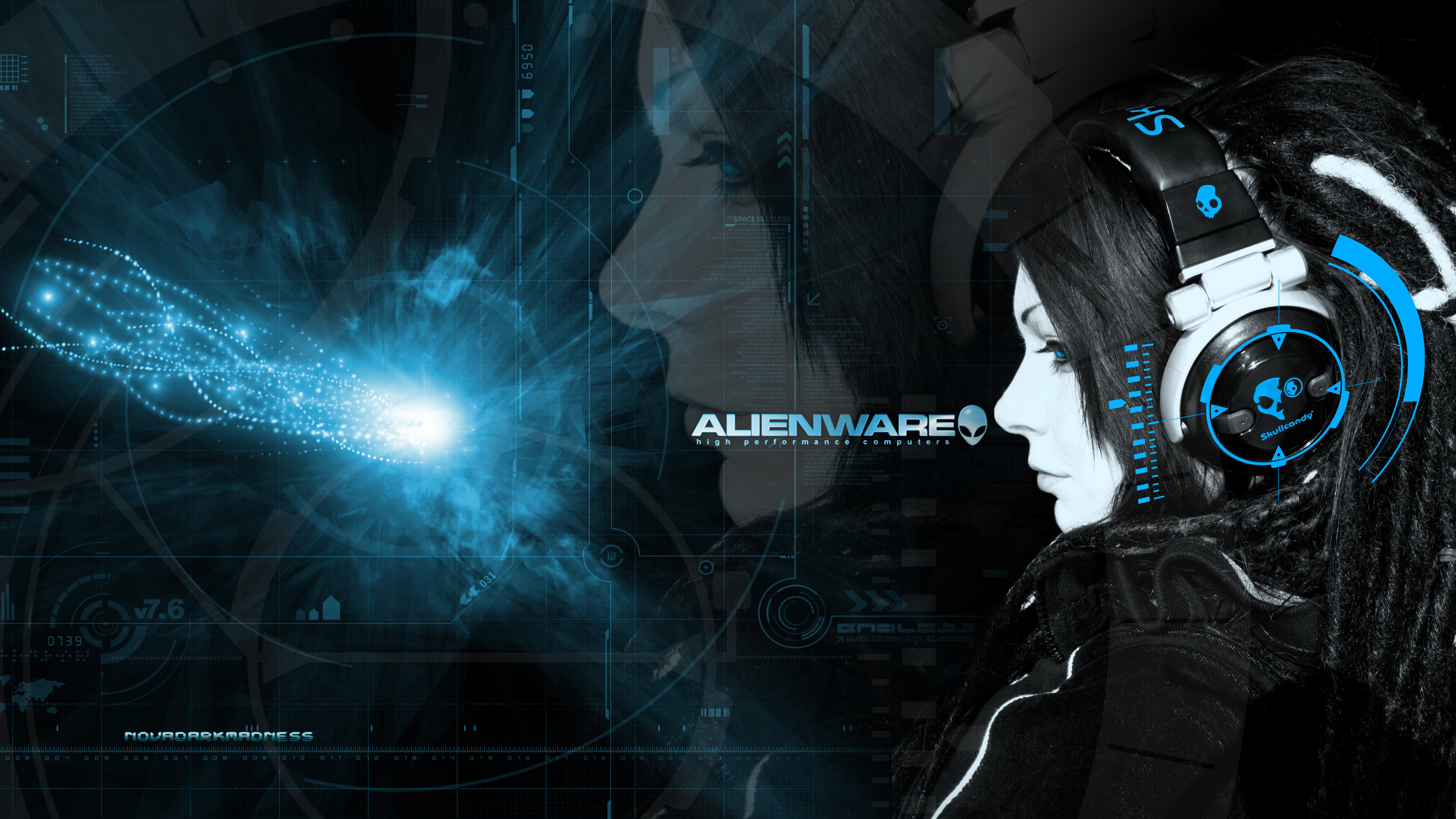 3733x2100 Alienware + Skull Candy Headphones Girl Wallpaper by NovaDarkMadness .