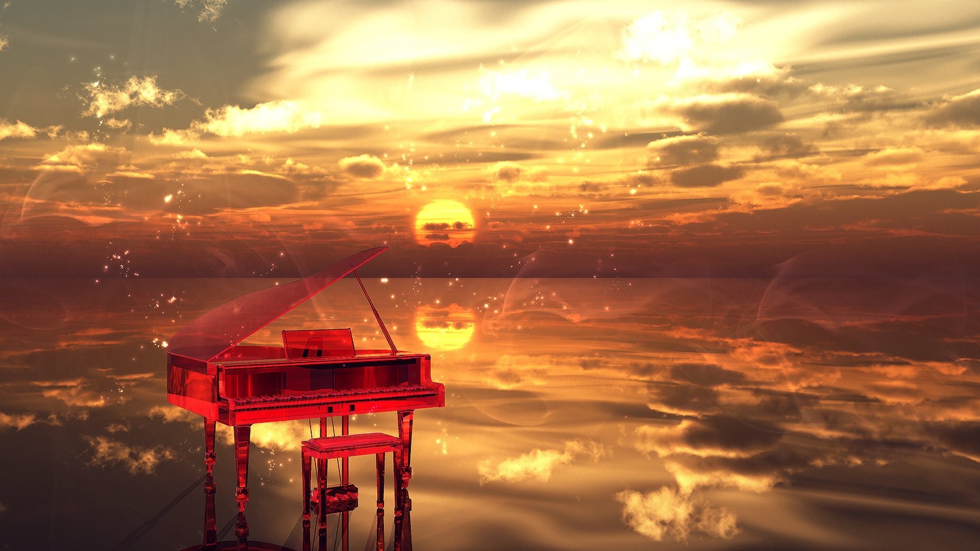 1936x1089 sunset water clouds sparks water musical instruments