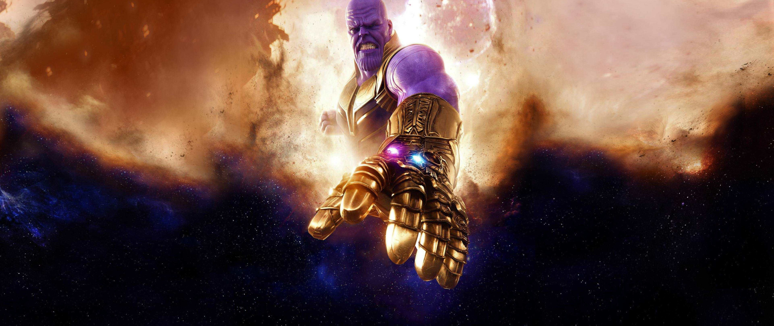 2560x1080 Thanos, clouds, Avengers: infinity war, villain, artwork,   wallpaper