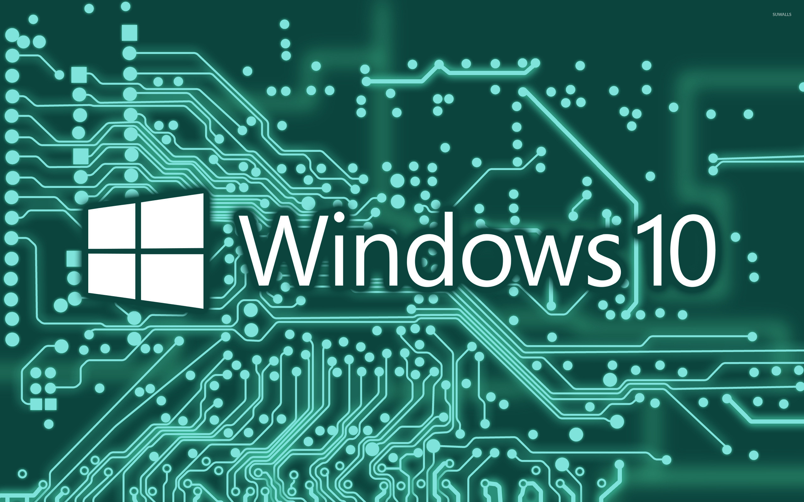 2560x1600 Windows 10 white text logo on a circuit board wallpaper