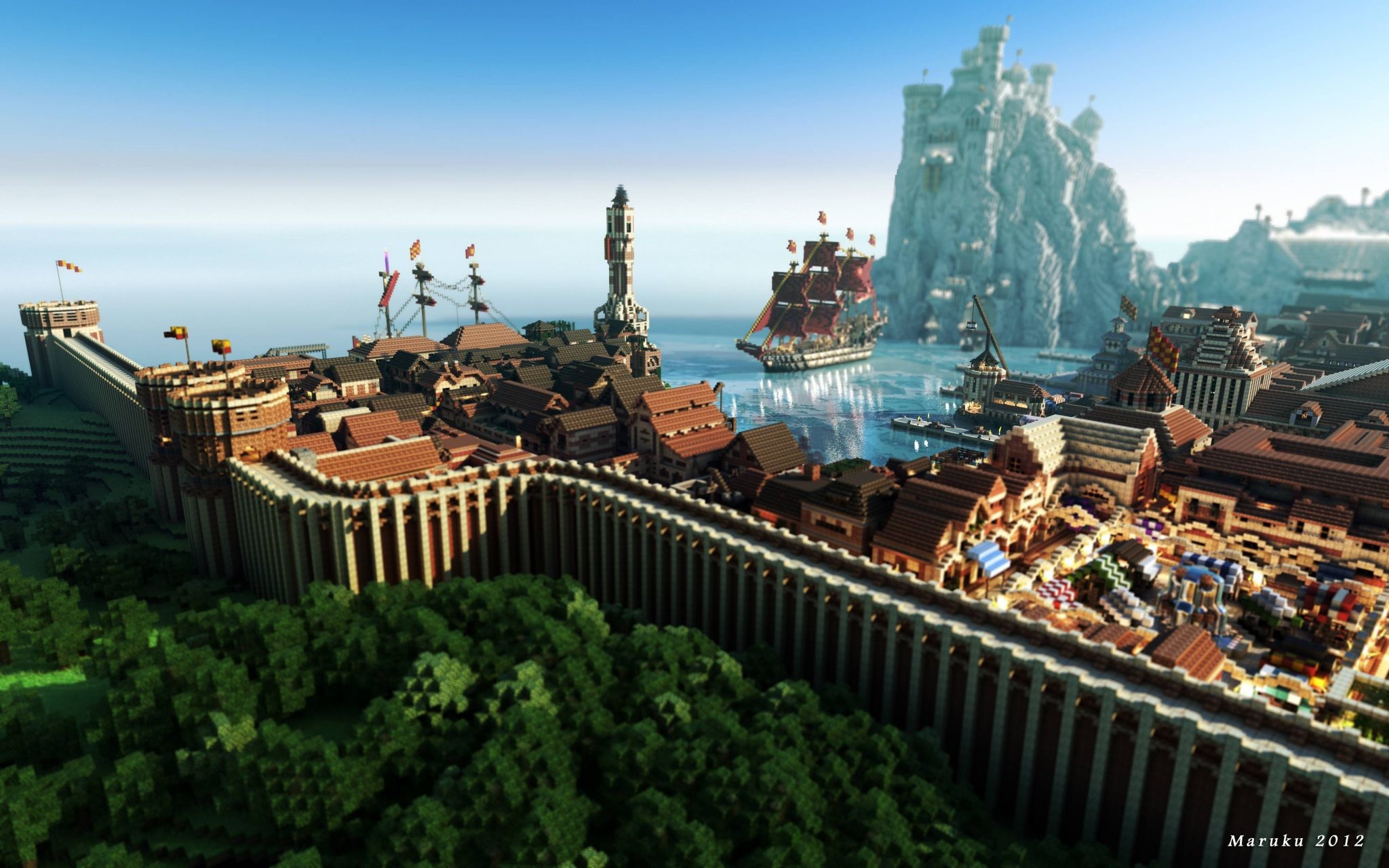 2048x1280 Check out these five breathtaking City of Lannisport Minecraft wallpapers  made by Maruku2012. These include a really cool outer wall with two ships  and ...