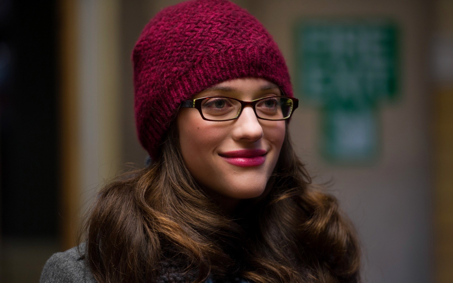 1920x1200 women kat dennings actress glasses face blue eyes women with glasses  brunette hat woolly hat Wallpapers HD / Desktop and Mobile Backgrounds