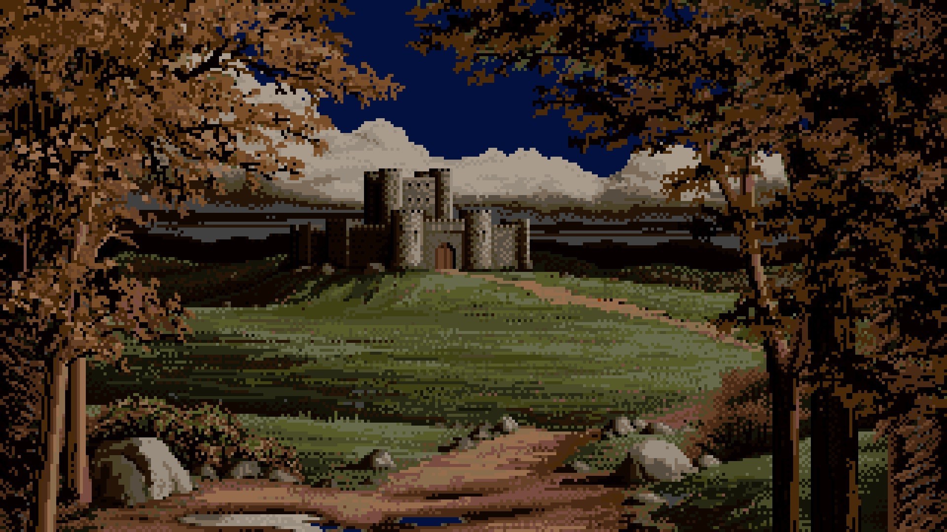 1920x1080 landscape, Castle, Clouds, Hill, Trees, Pixels, Pixel Art Wallpapers HD /  Desktop and Mobile Backgrounds