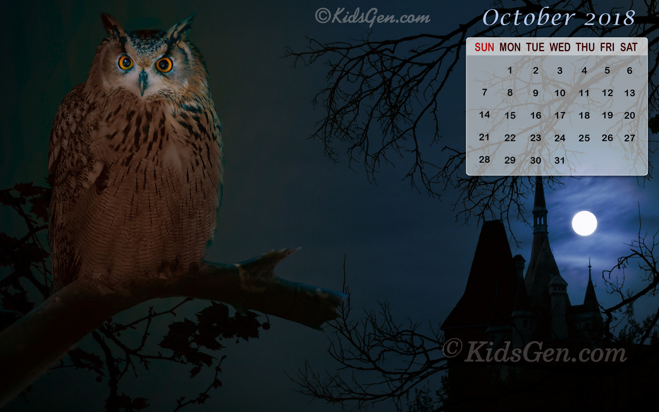 2560x1600 Calendar Wallpaper for the month of October 2018