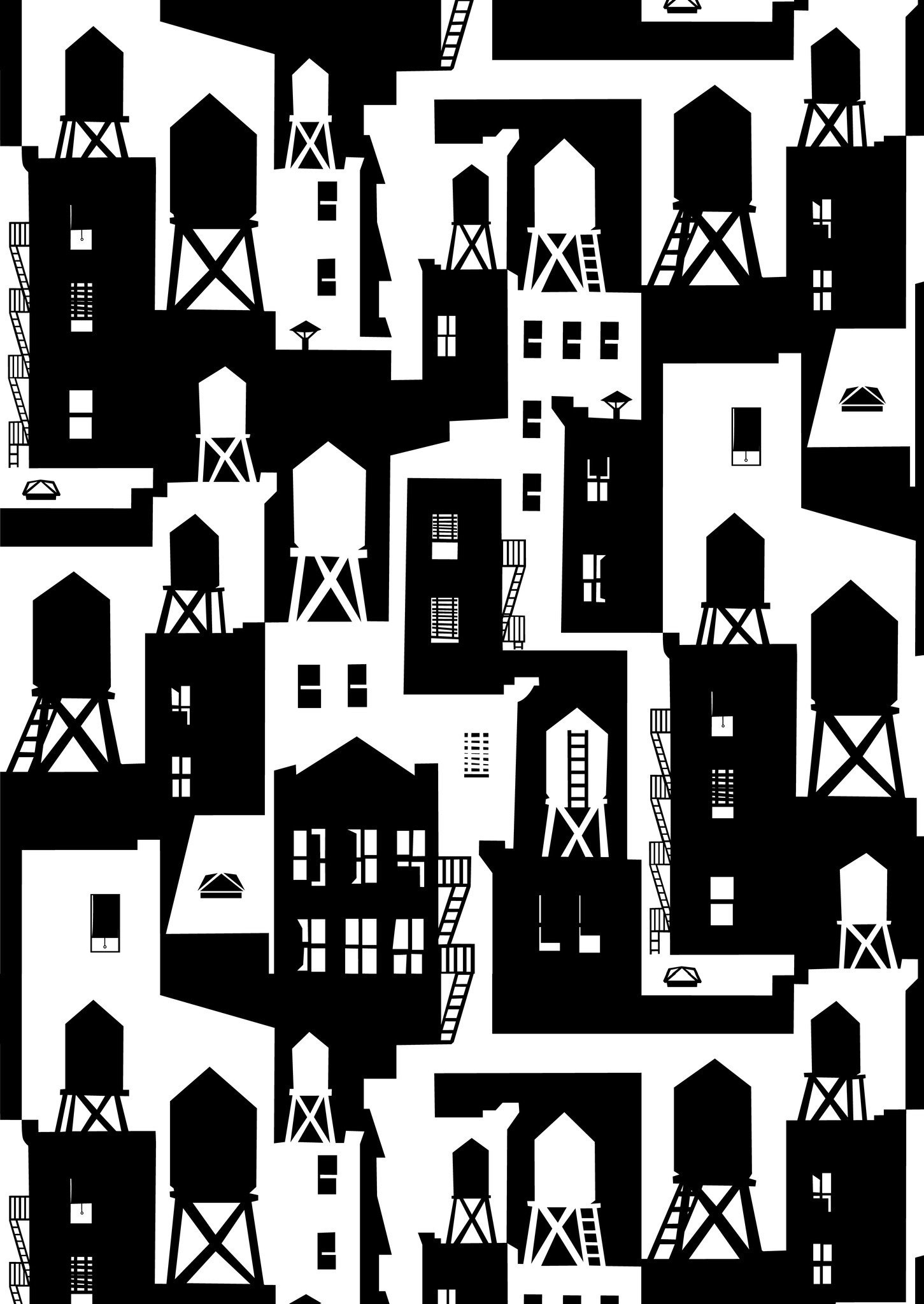 1451x2048 New York City Watertowers Wallpaper in Black & White design by Tom  Slaughter for Cavern Home
