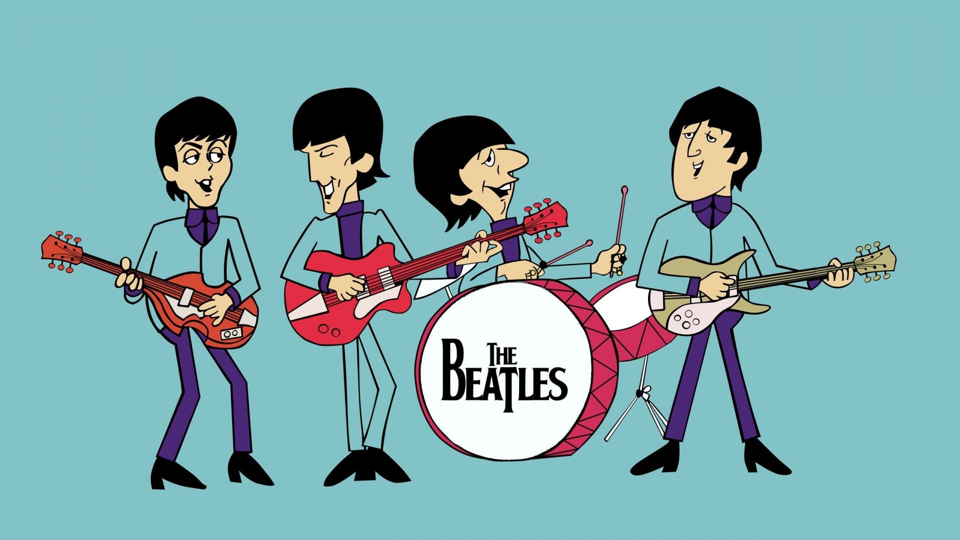 1920x1080 People  musician singer The Beatles cartoon blue background guitar  drums John Lennon Paul McCartney George