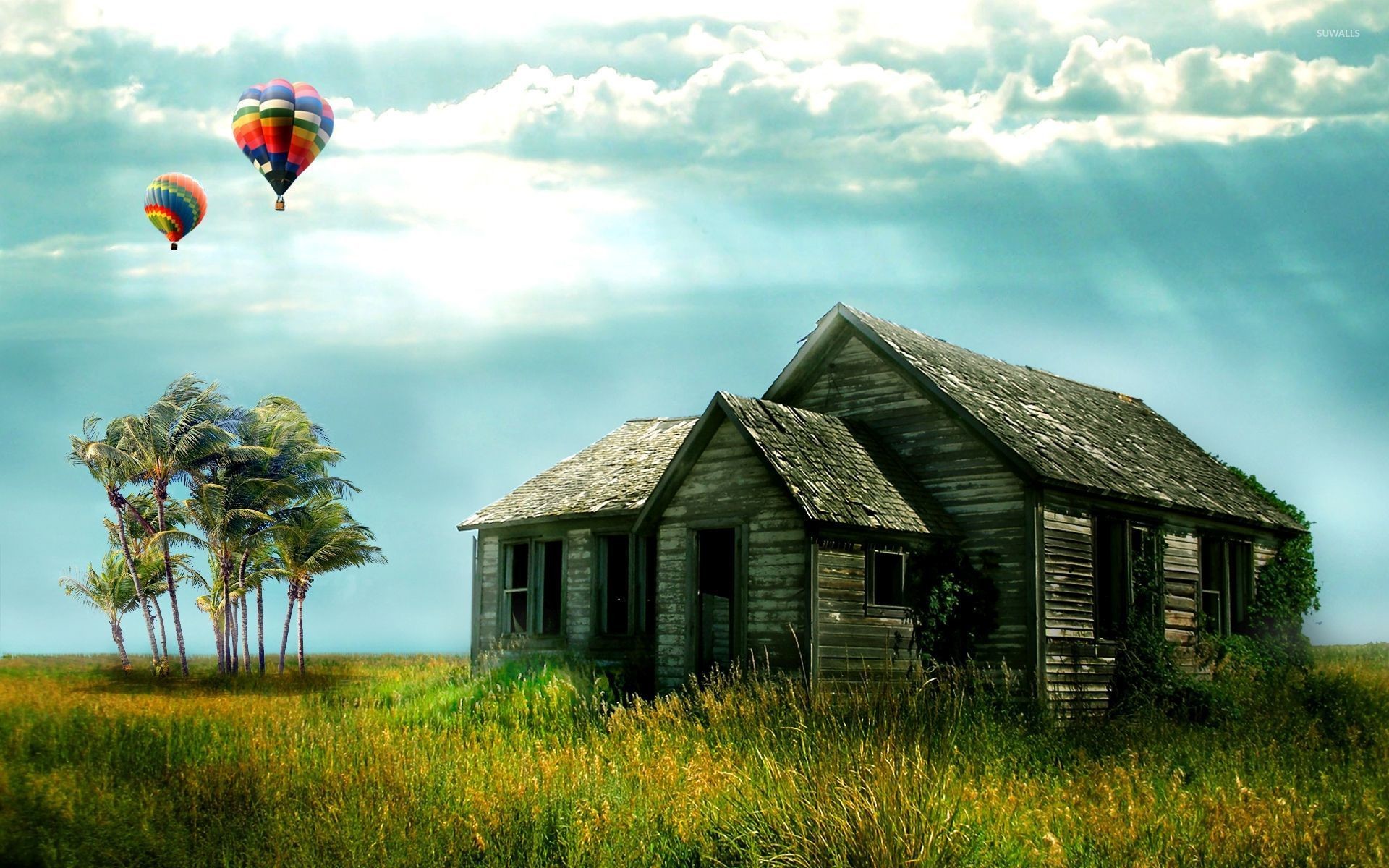 1920x1200 Hot air balloons above the ruined house wallpaper  jpg