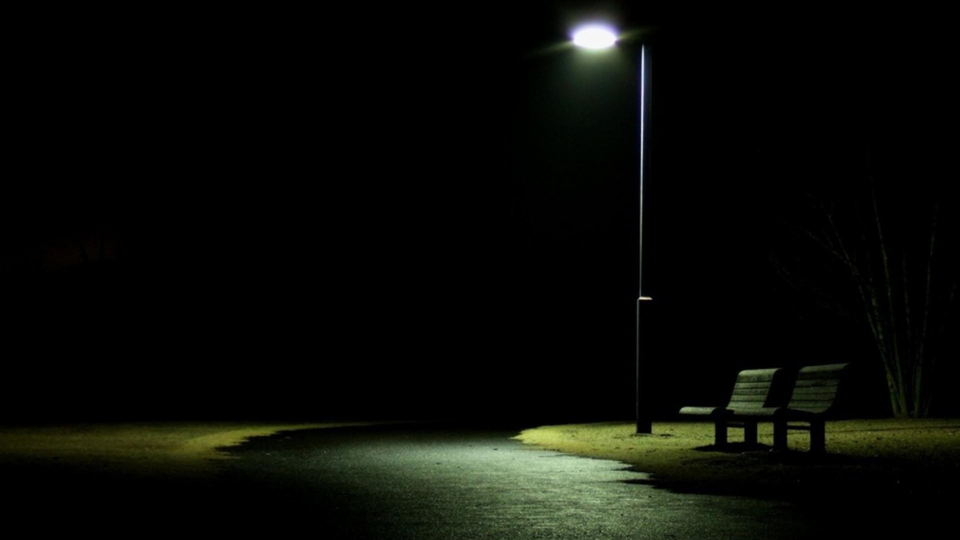 1920x1080 Lonely park bench street lights nighttime wallpaper | (75954)