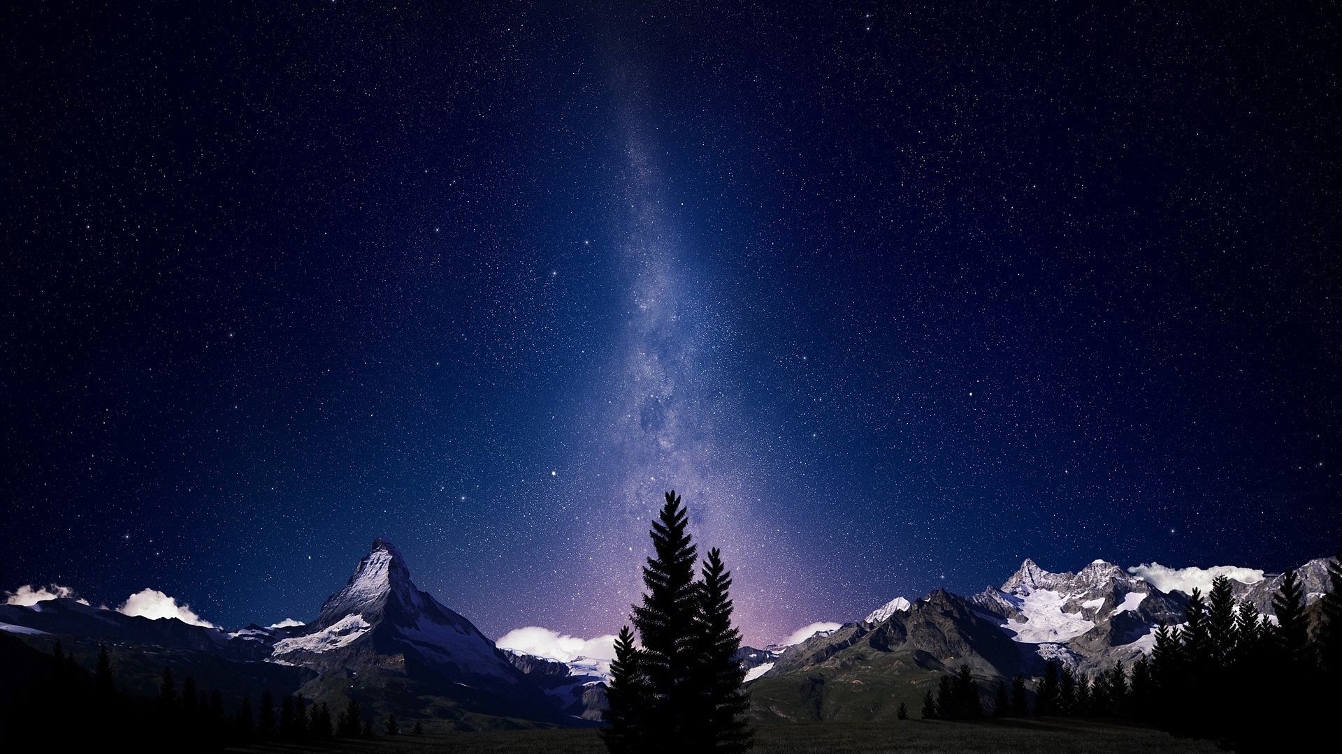 1920x1080 Panorama Tag - Peaceful Mountains Simply Space Amazing Nature Night Beauty  Sky Landscape Beautiful Snow Trees