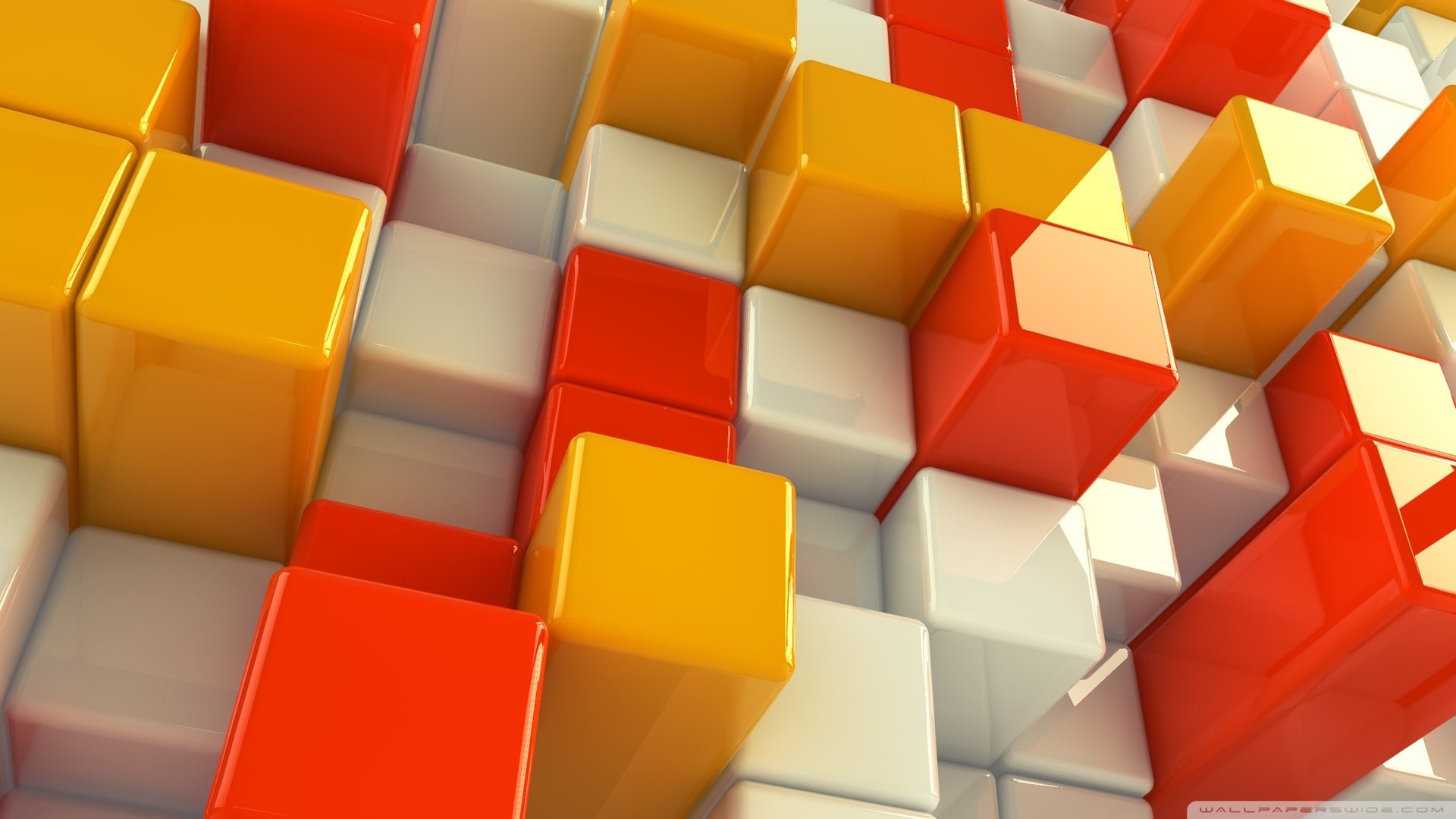 1920x1080 3d abstract yellow orange white cubes