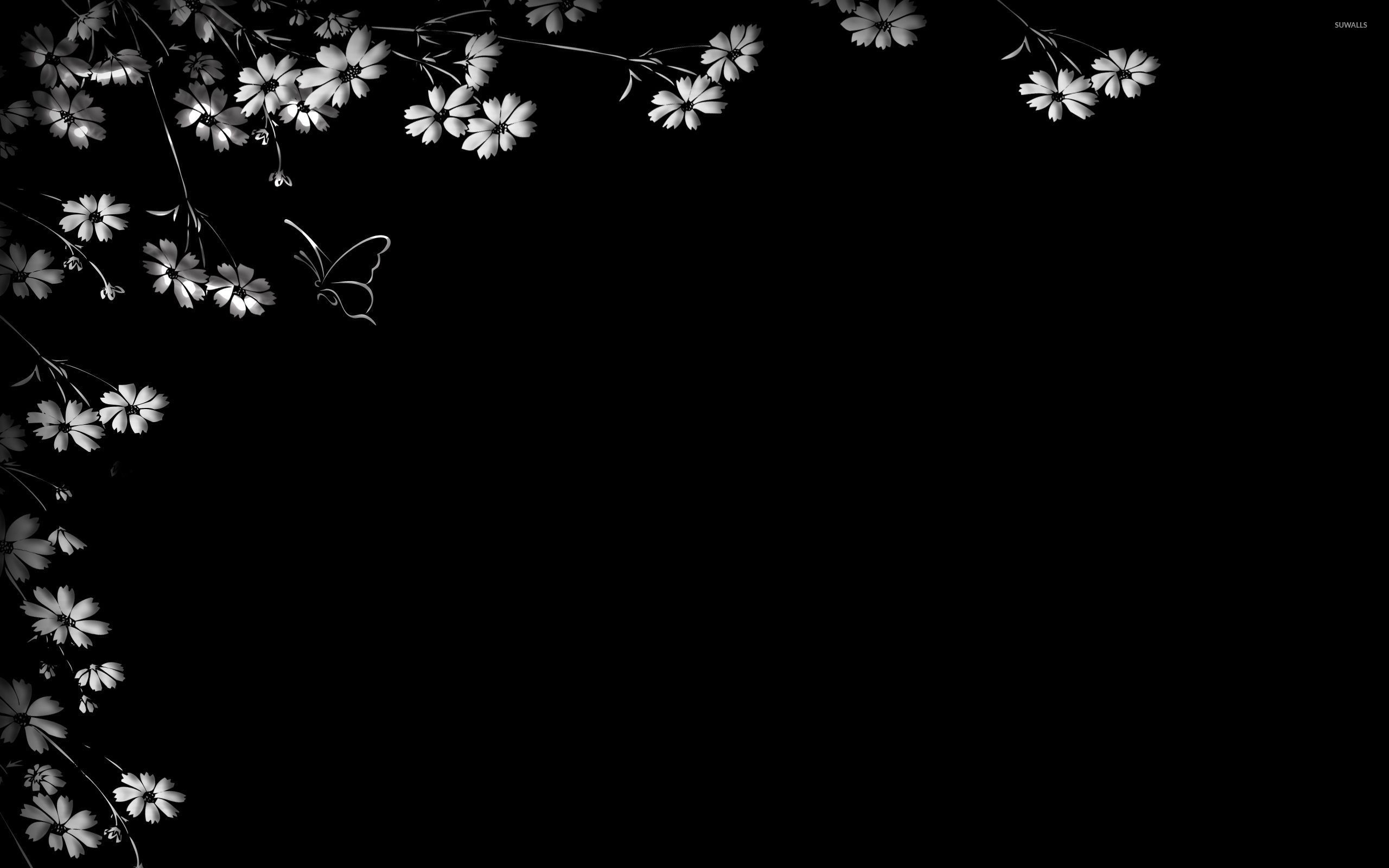 2560x1600 Flowers on the black wall wallpaper