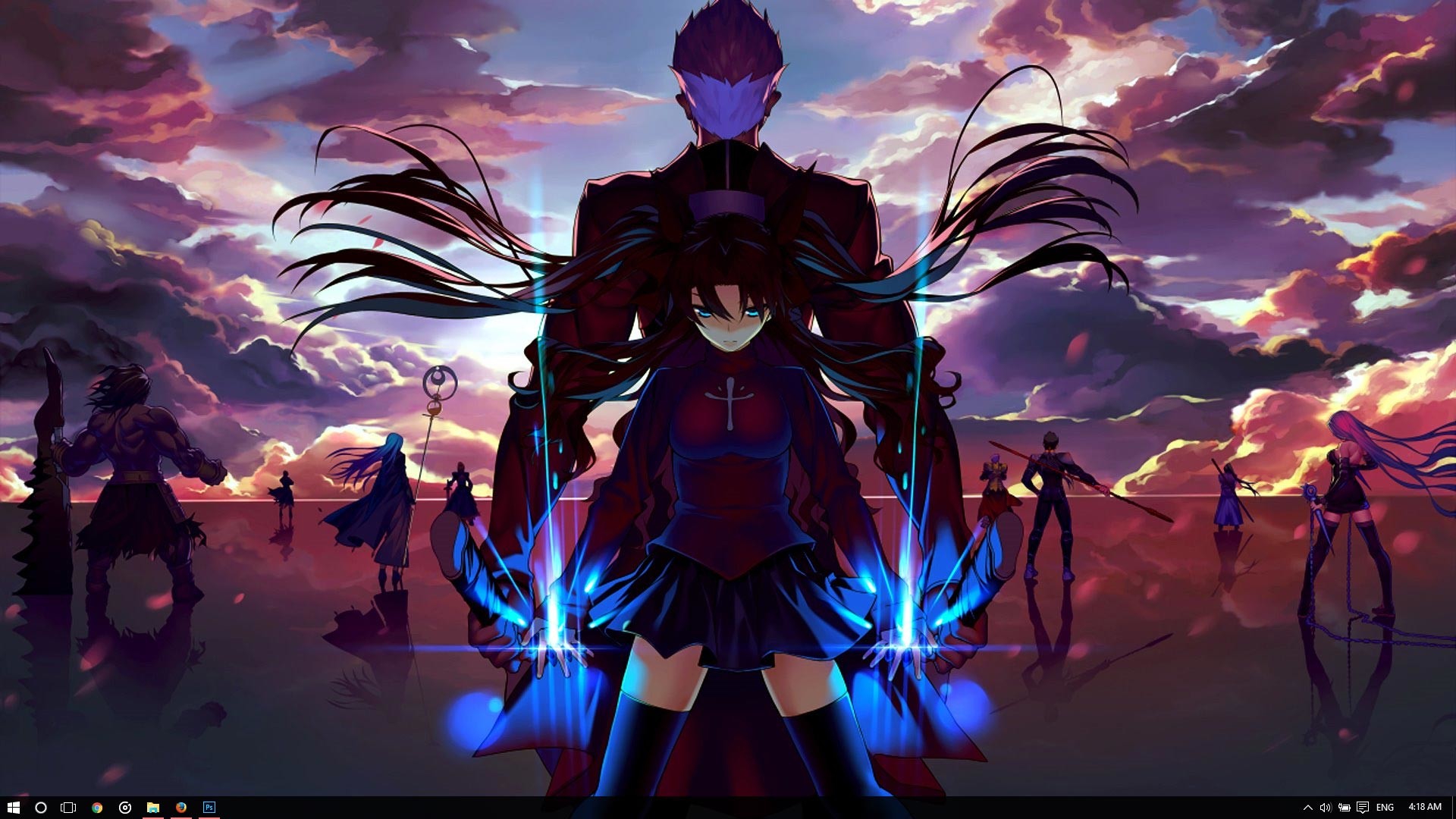 1920x1080 ... Archer and Saber as they face conflict, with minor appearances from  other servants as well the UBW Noble Phantasm in action for this Windows  theme.