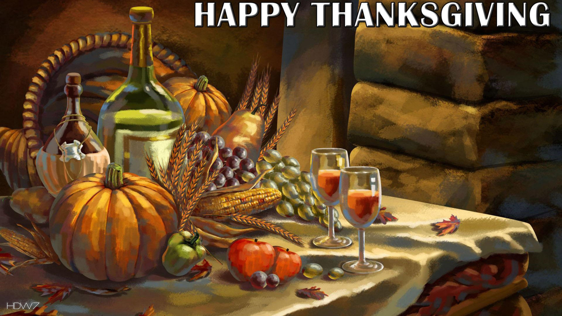 1920x1080 happy thanksgiving painting table pumpkin wine holiday