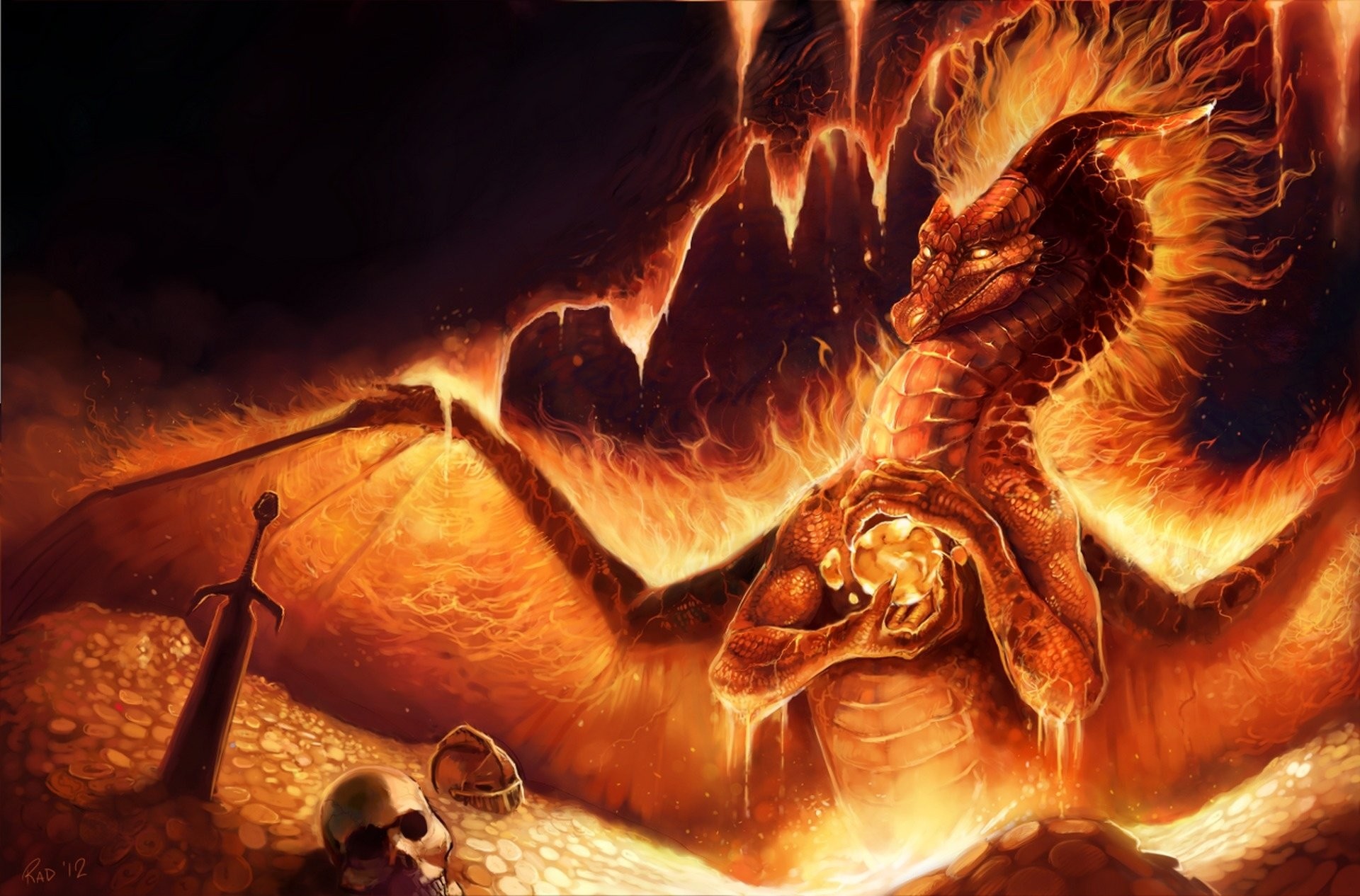 1920x1266 dragon wallpaper free download; dragon skull gold fire swords fantasy  wallpaper  ...