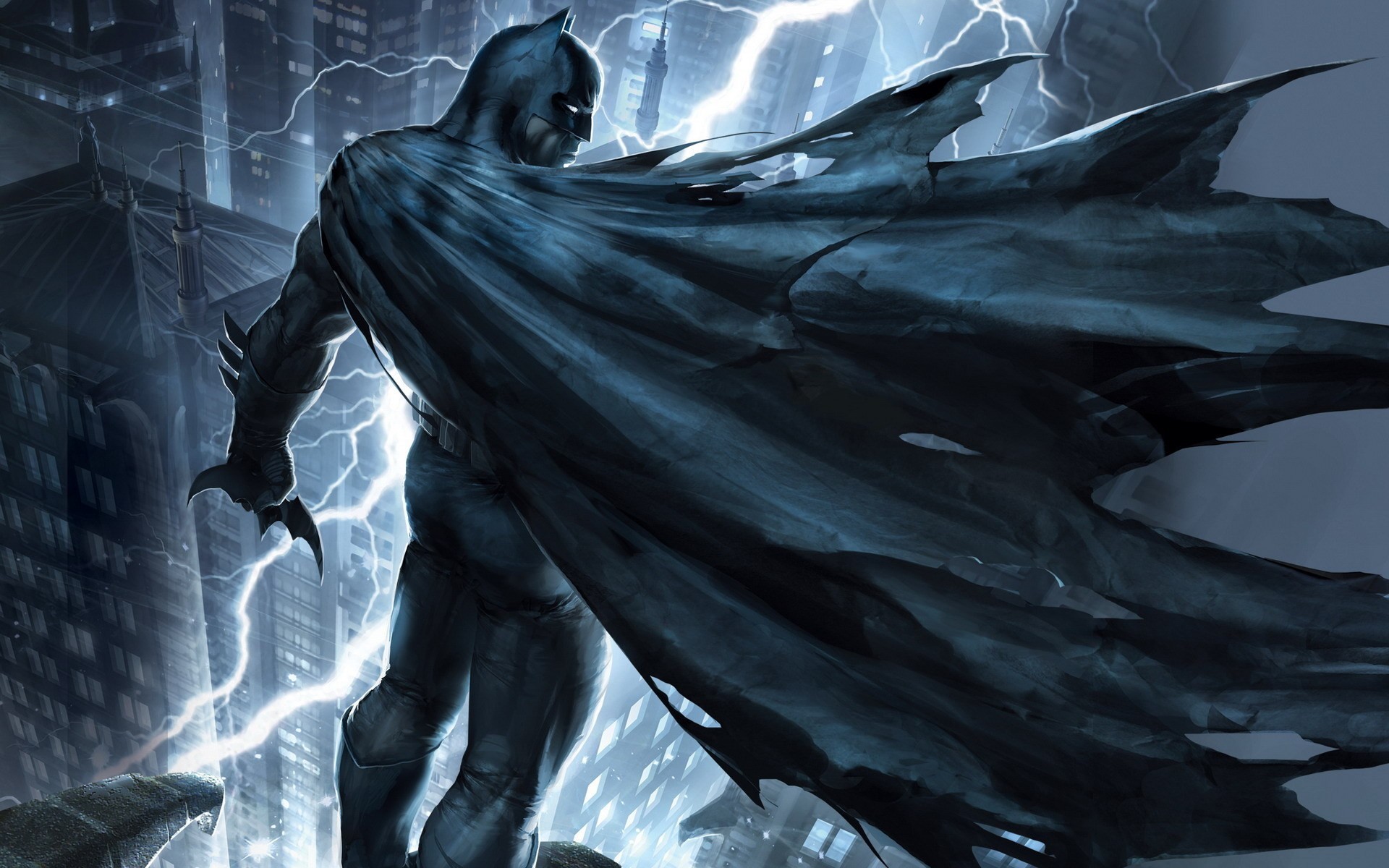 1920x1200 wallpaper Batman Â· Gotham City Â· lightning Â· The Dark Knight Returns