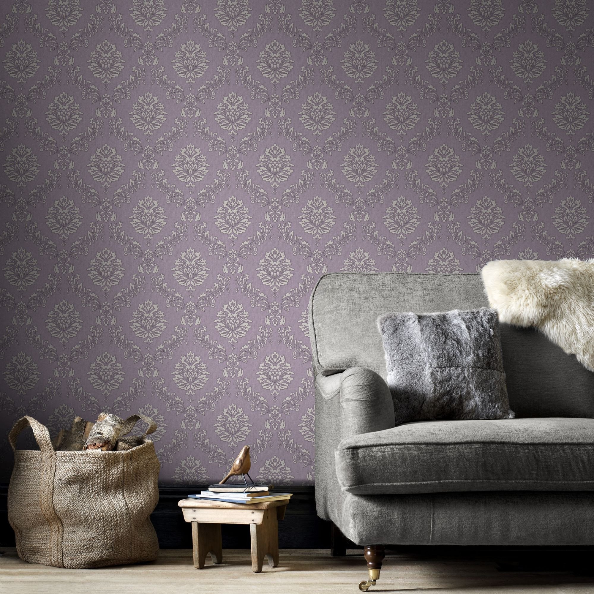 2000x2000 Jacquard Wallpaper in Purple and Cream from the Oxford Collection by Graham  & Brown ...