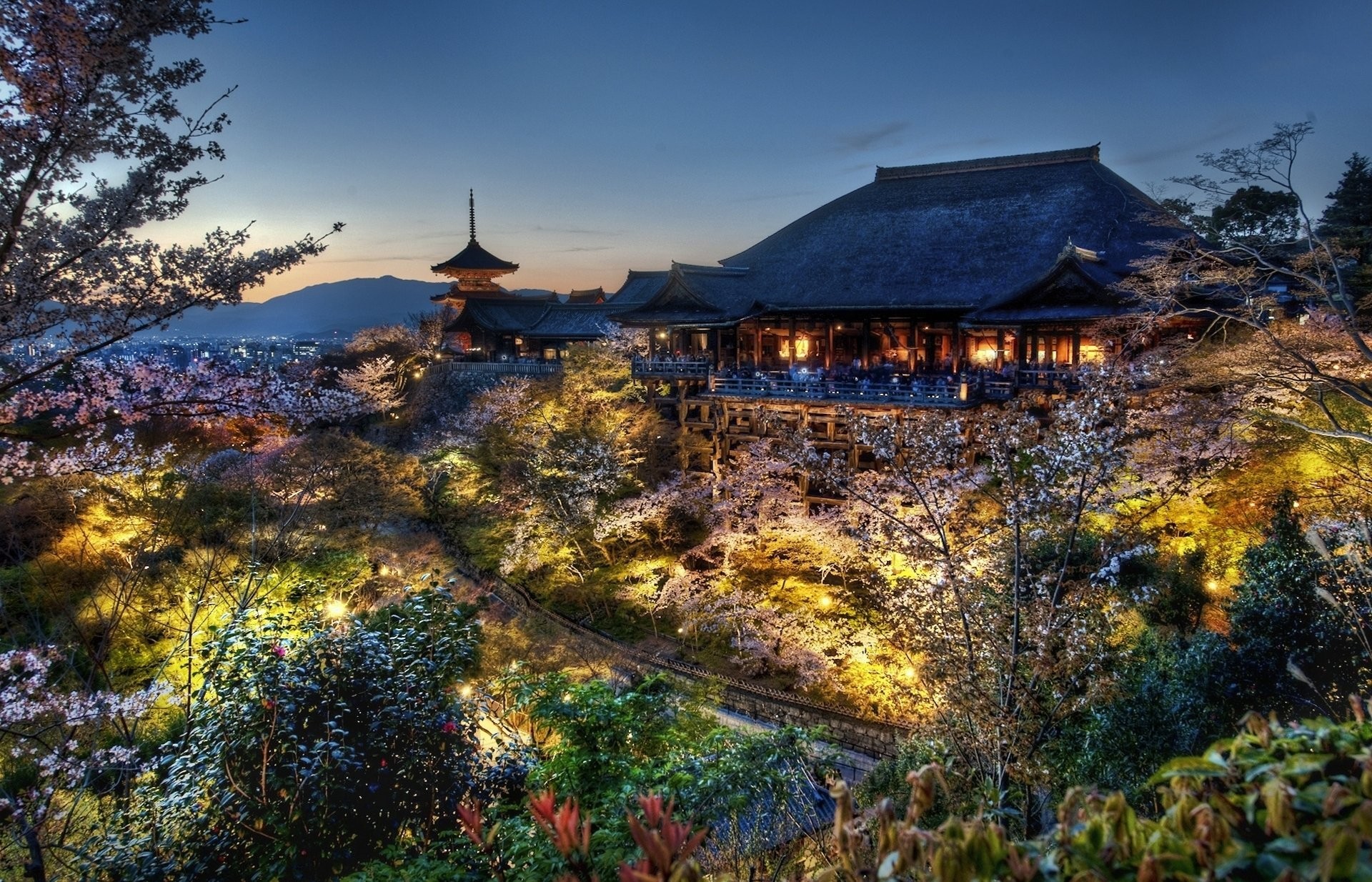 1920x1234 japan kyoto house samurai night sakura forest house